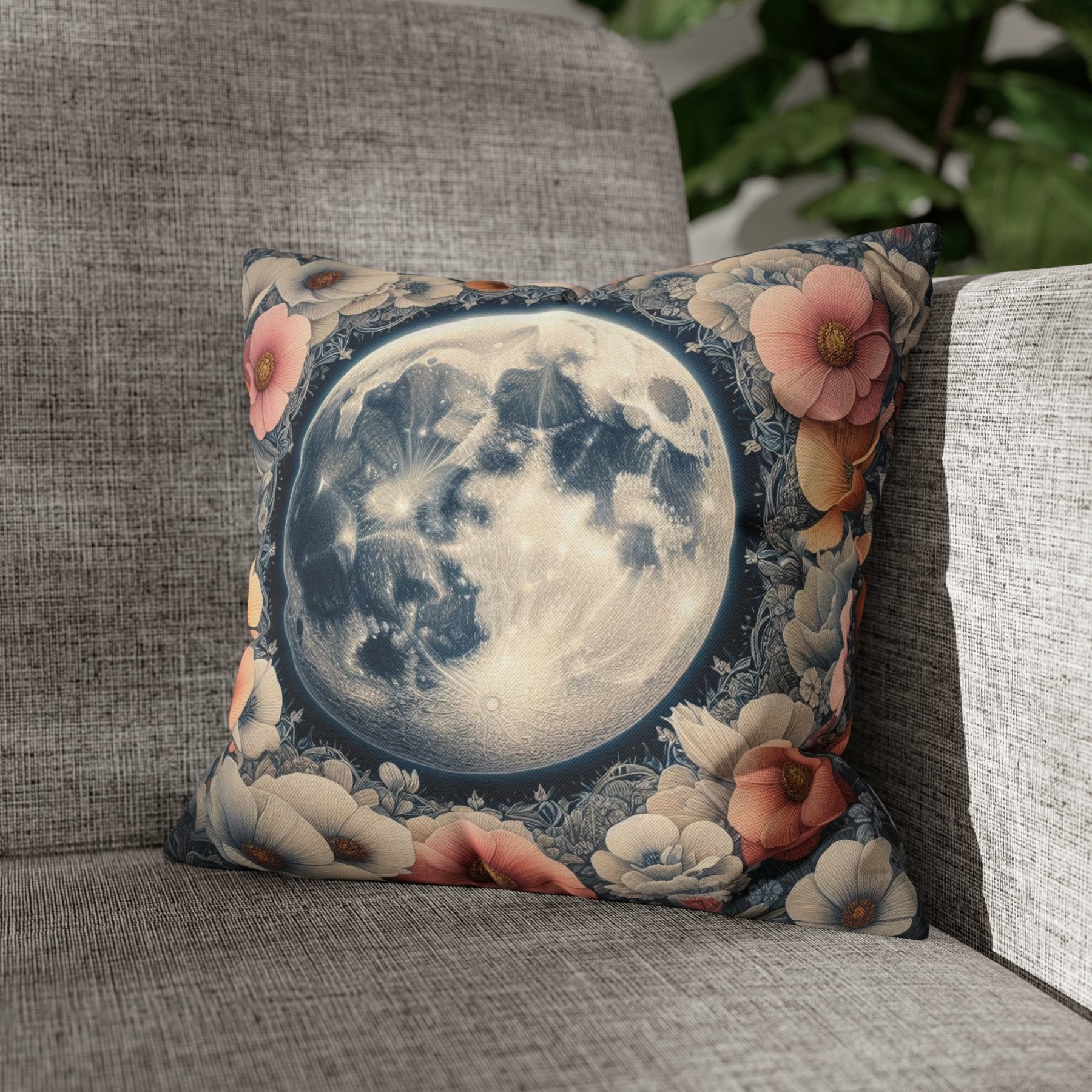 Moon & Flowers Throw Pillow Cover, Throw Pillow Case, Qty 1, (7) - Janlyn's Crafts