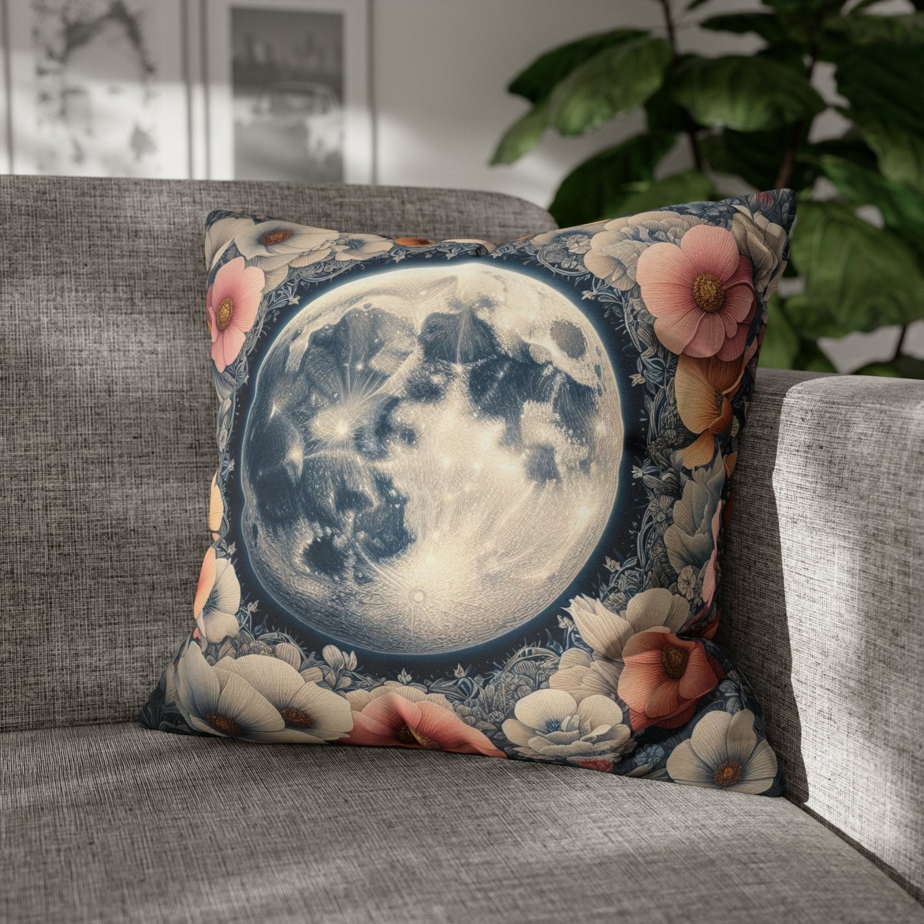 Moon & Flowers Throw Pillow Cover, Throw Pillow Case, Qty 1, (7) - Janlyn's Crafts