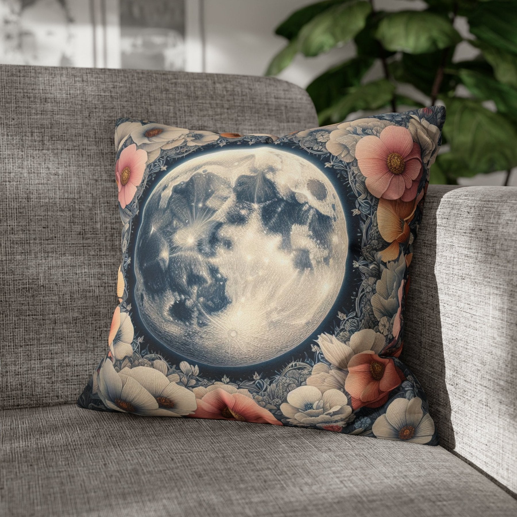 Moon & Flowers Throw Pillow Cover, Throw Pillow Case, Qty 1, (7) - Janlyn's Crafts