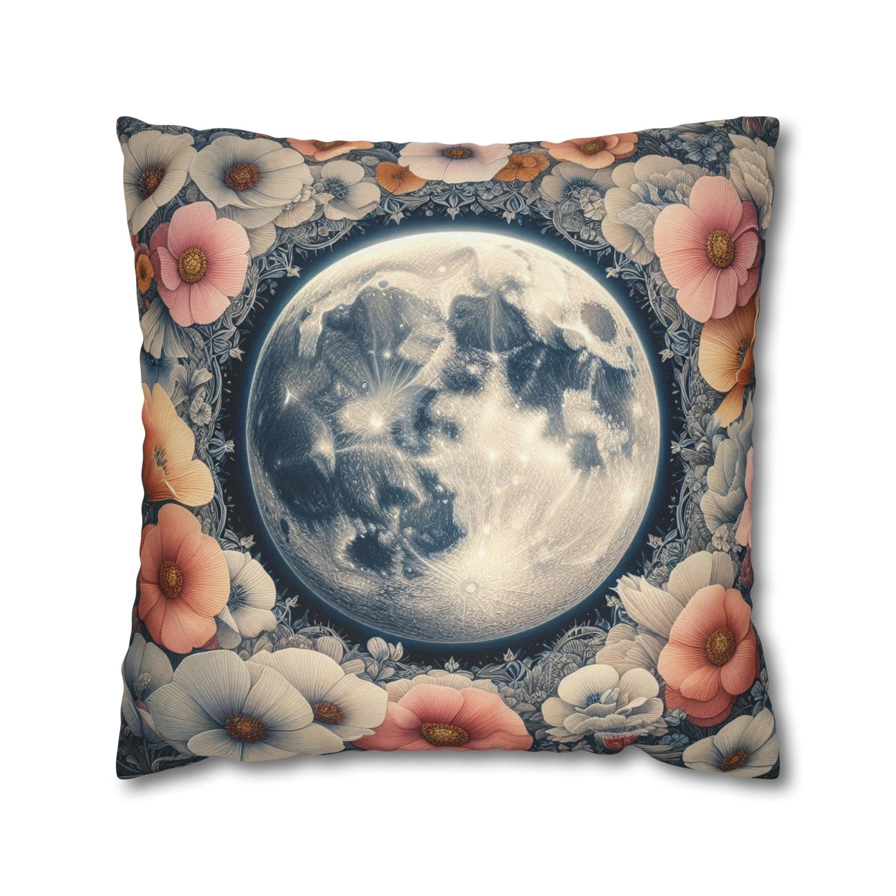 Moon & Flowers Throw Pillow Cover, Throw Pillow Case, Qty 1, (7) - Janlyn's Crafts