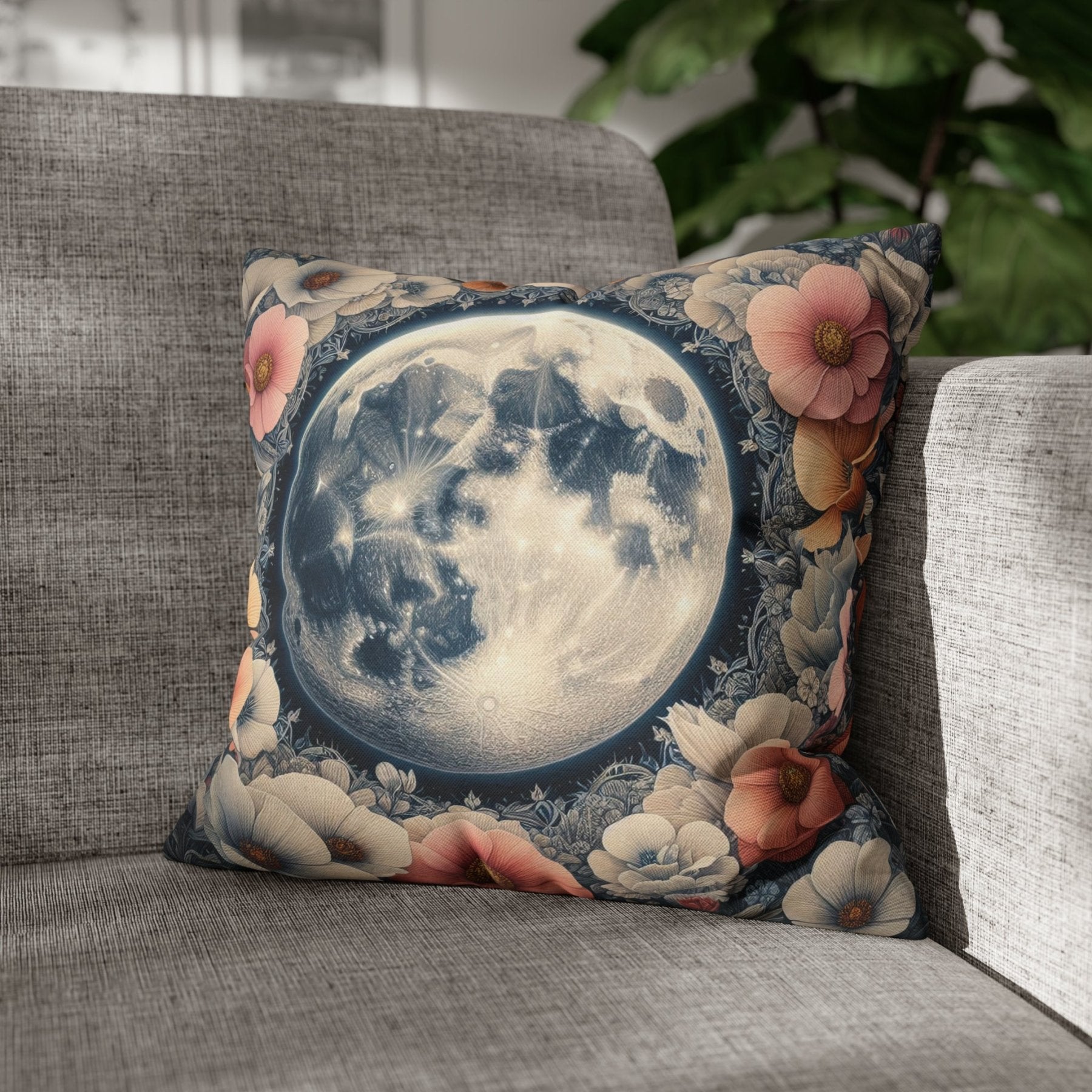 Moon & Flowers Throw Pillow Cover, Throw Pillow Case, Qty 1, (7) - Janlyn's Crafts