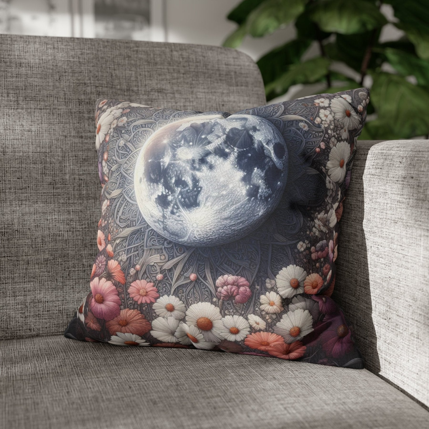 Moon & Flowers Throw Pillow Cover, Throw Pillow Case, Qty 1, (8) - Janlyn's Crafts