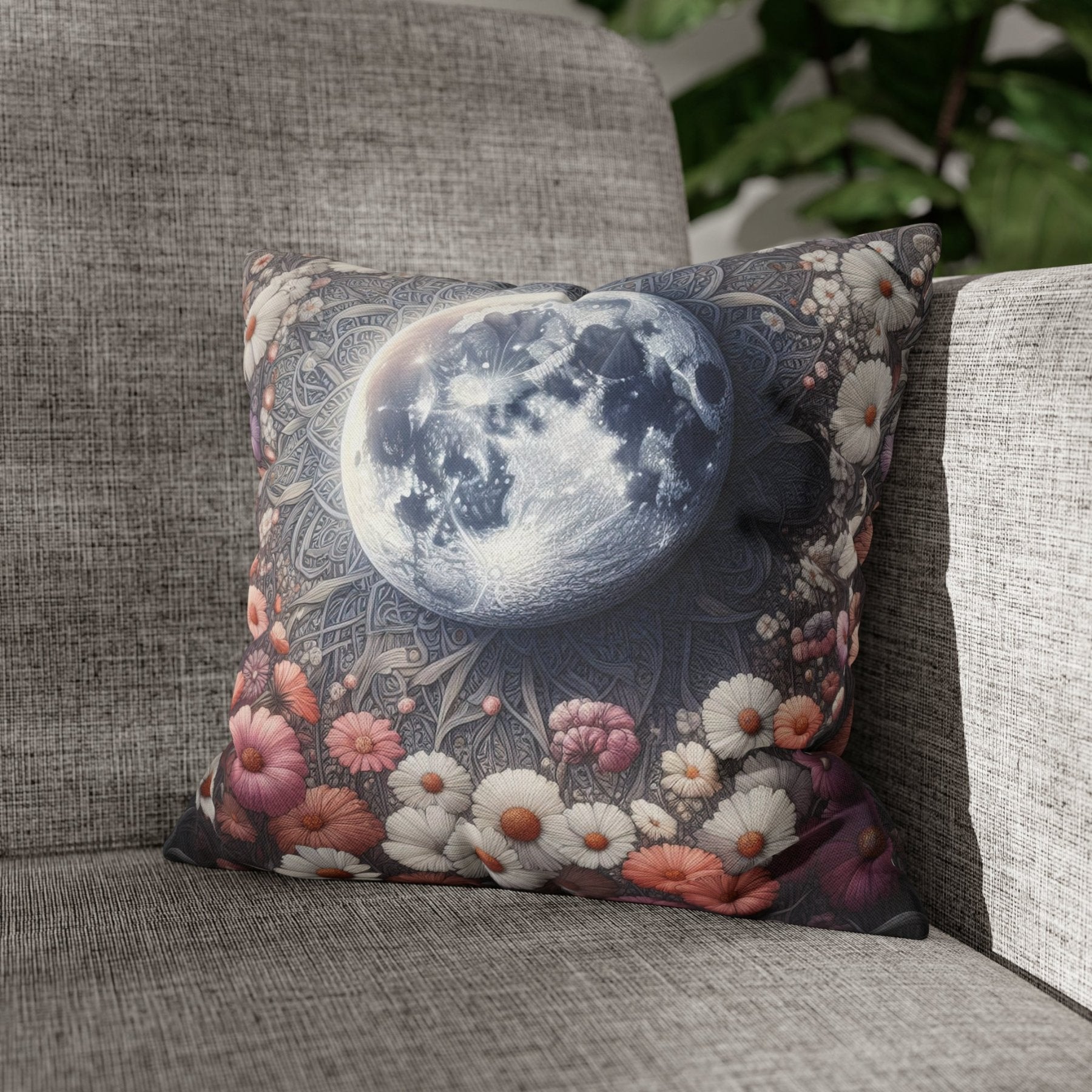 Moon & Flowers Throw Pillow Cover, Throw Pillow Case, Qty 1, (8) - Janlyn's Crafts