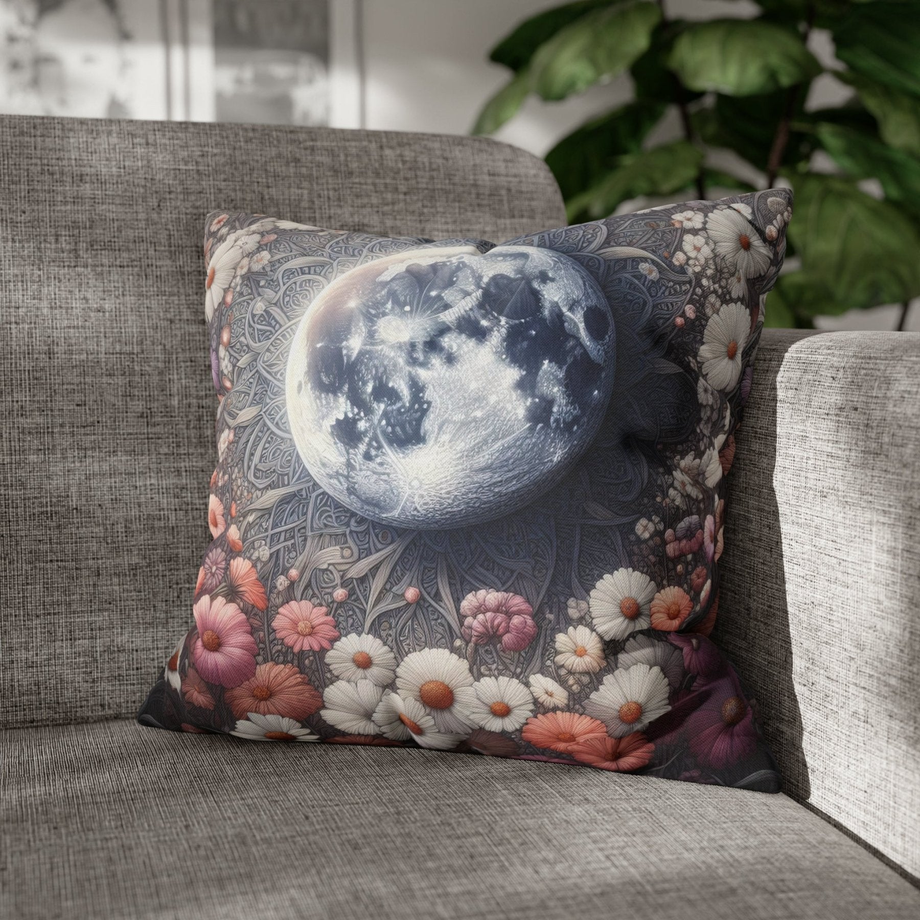 Moon & Flowers Throw Pillow Cover, Throw Pillow Case, Qty 1, (8) - Janlyn's Crafts