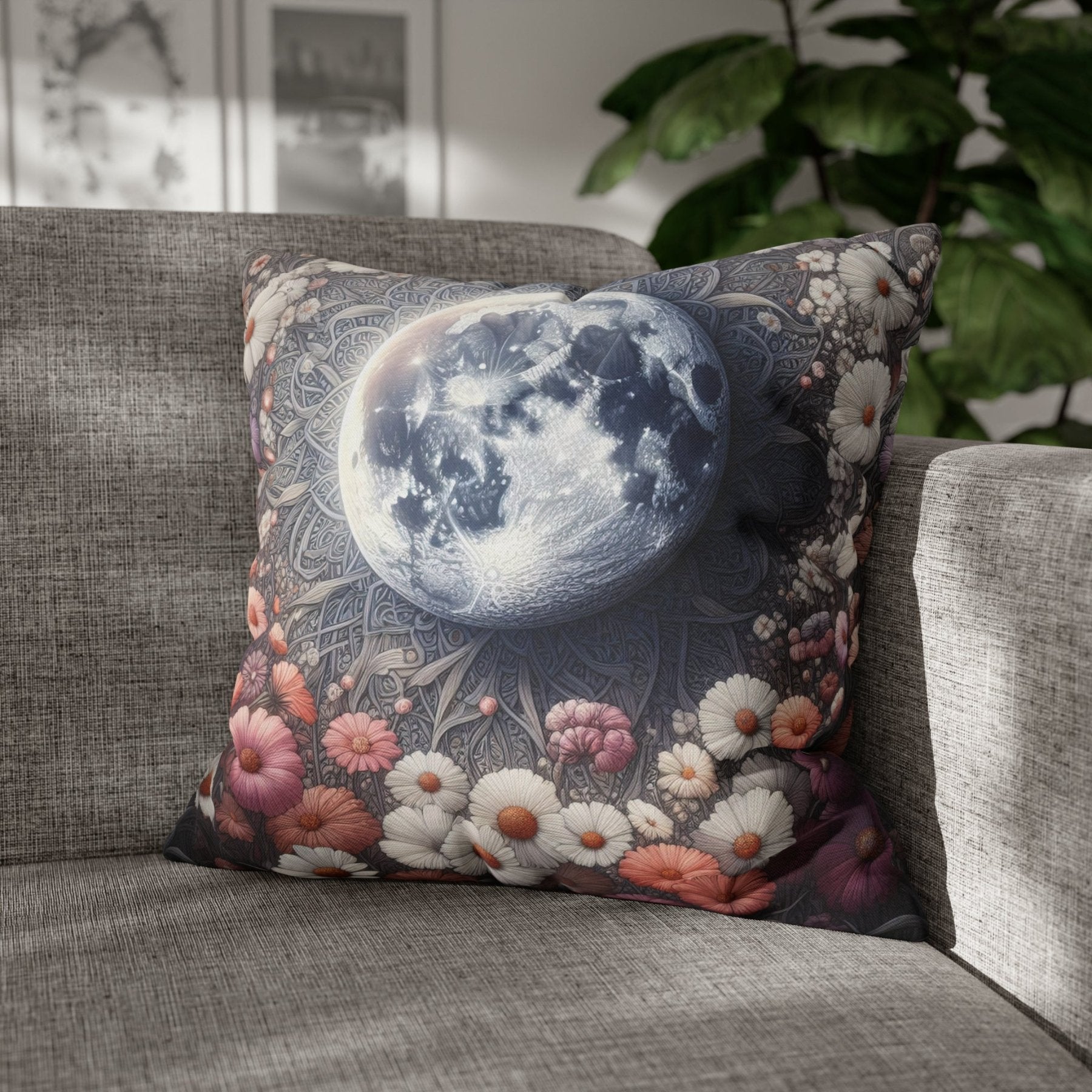 Moon & Flowers Throw Pillow Cover, Throw Pillow Case, Qty 1, (8) - Janlyn's Crafts