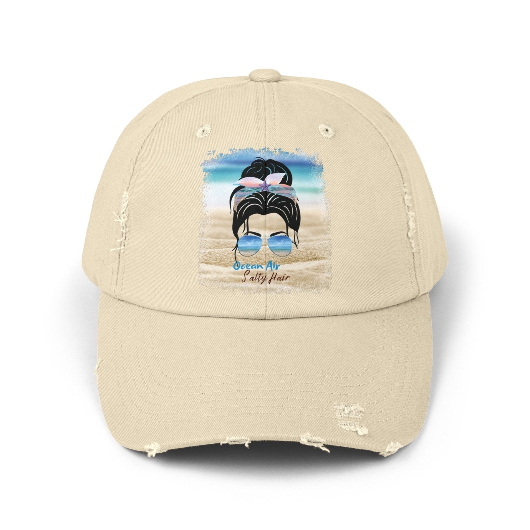 Ocean Air Salty Hair, Black Hair Messy Bun, Unisex Distressed Cap - Janlyn's Crafts