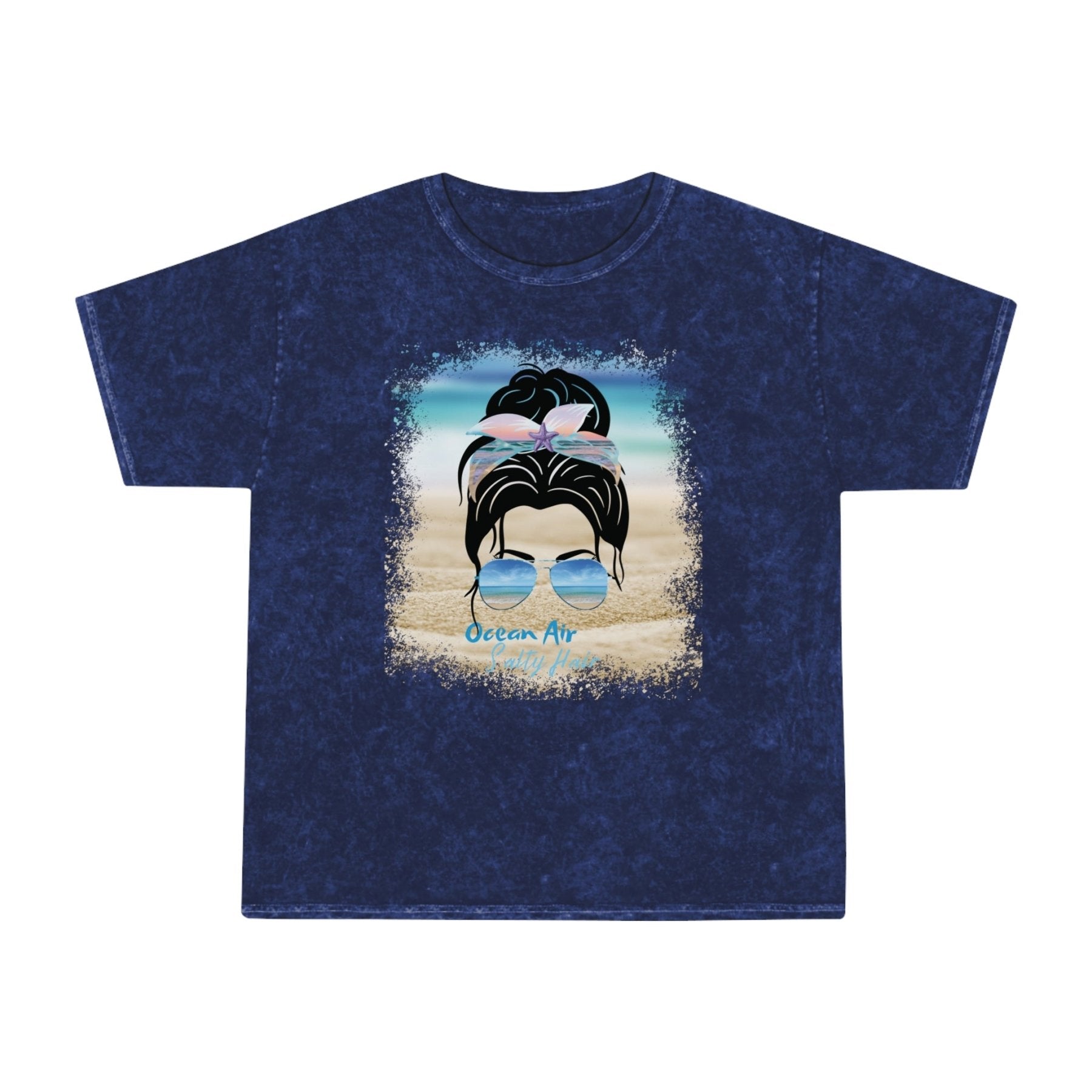 Ocean Air Salty Hair, Black Hair Messy Bun, Unisex Mineral Wash T-Shirt - Janlyn's Crafts