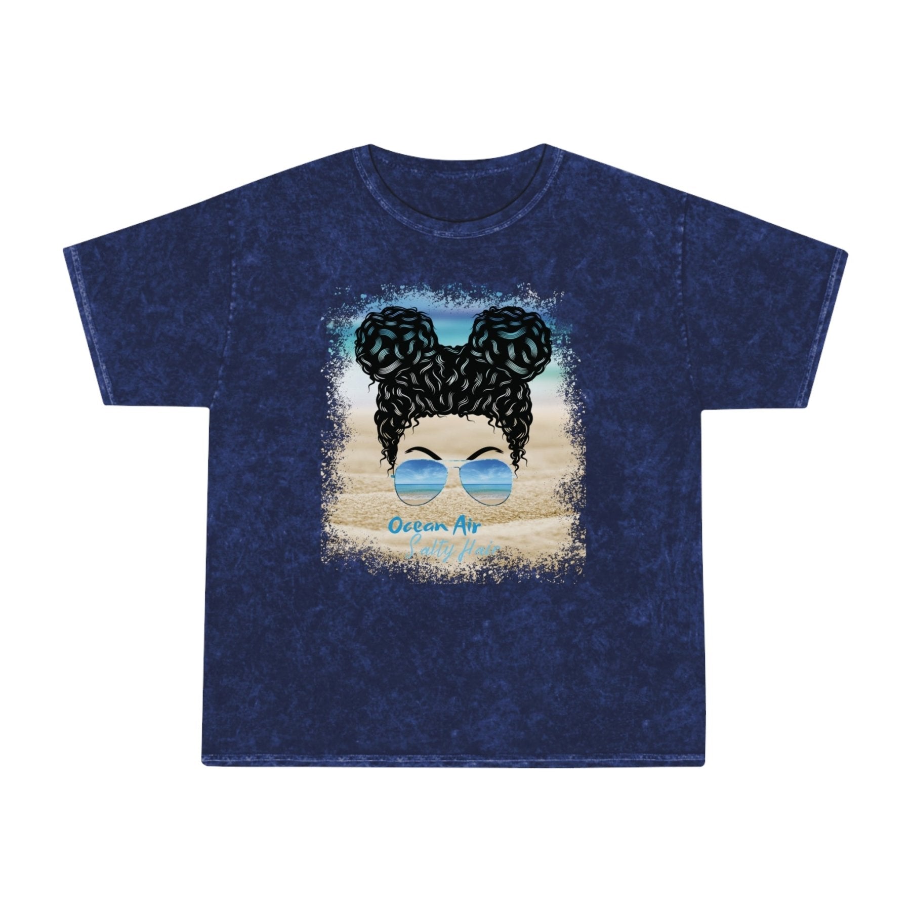 Ocean Air Salty Hair, Black Hair Messy Bun, Unisex Mineral Wash T-Shirt - Janlyn's Crafts