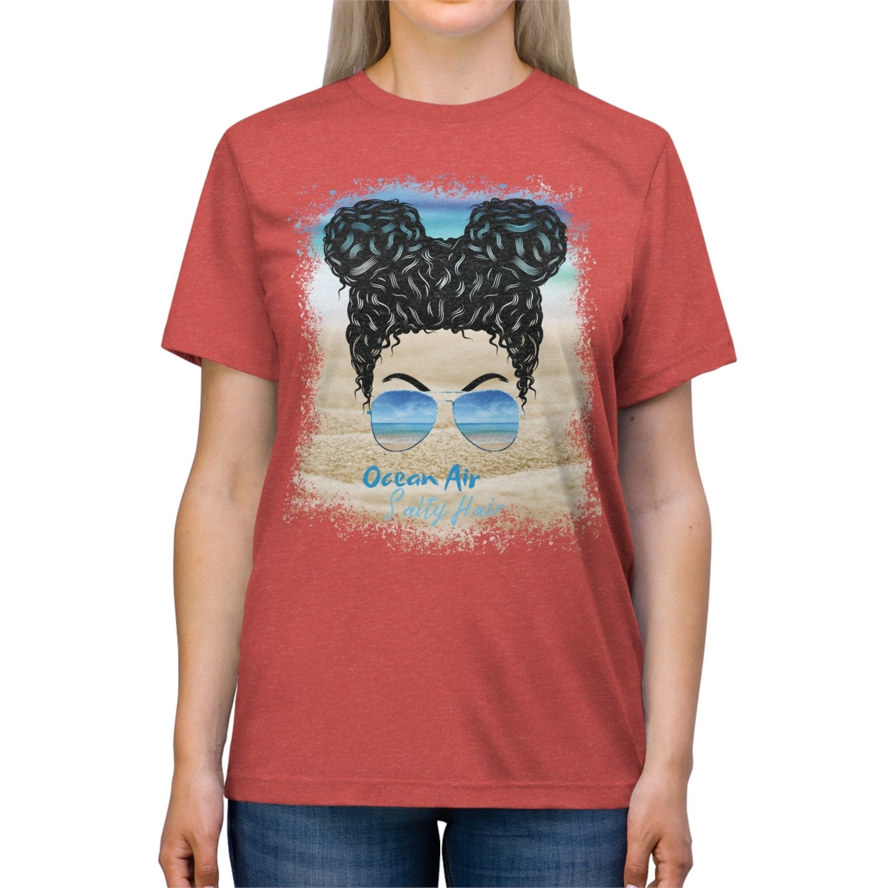 Ocean Air Salty Hair, Black Hair Messy Bun, Unisex Triblend T-Shirt - Janlyn's Crafts