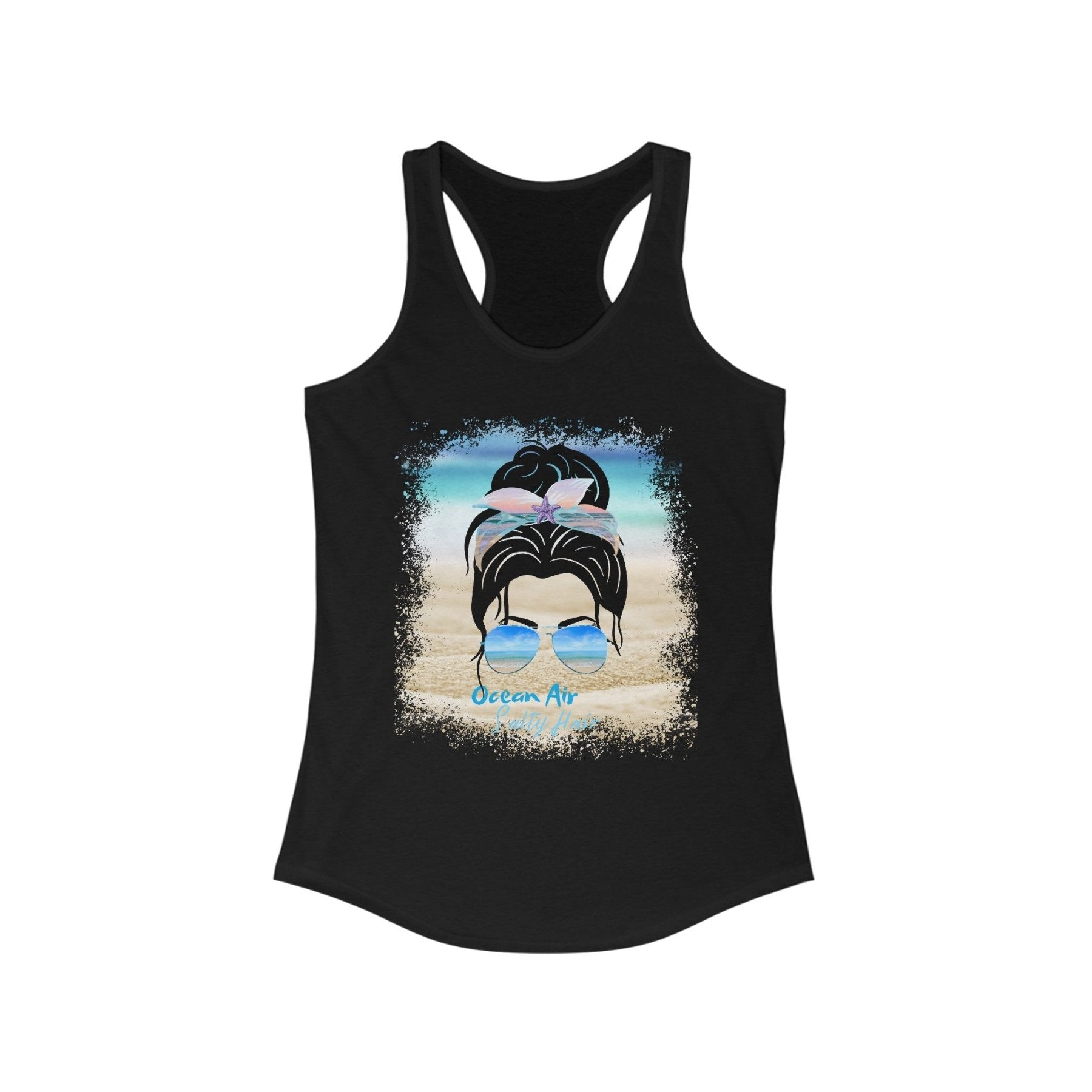 Ocean Air Salty Hair, Black Hair Messy Bun, Women's Ideal Racerback Tank - Janlyn's Crafts