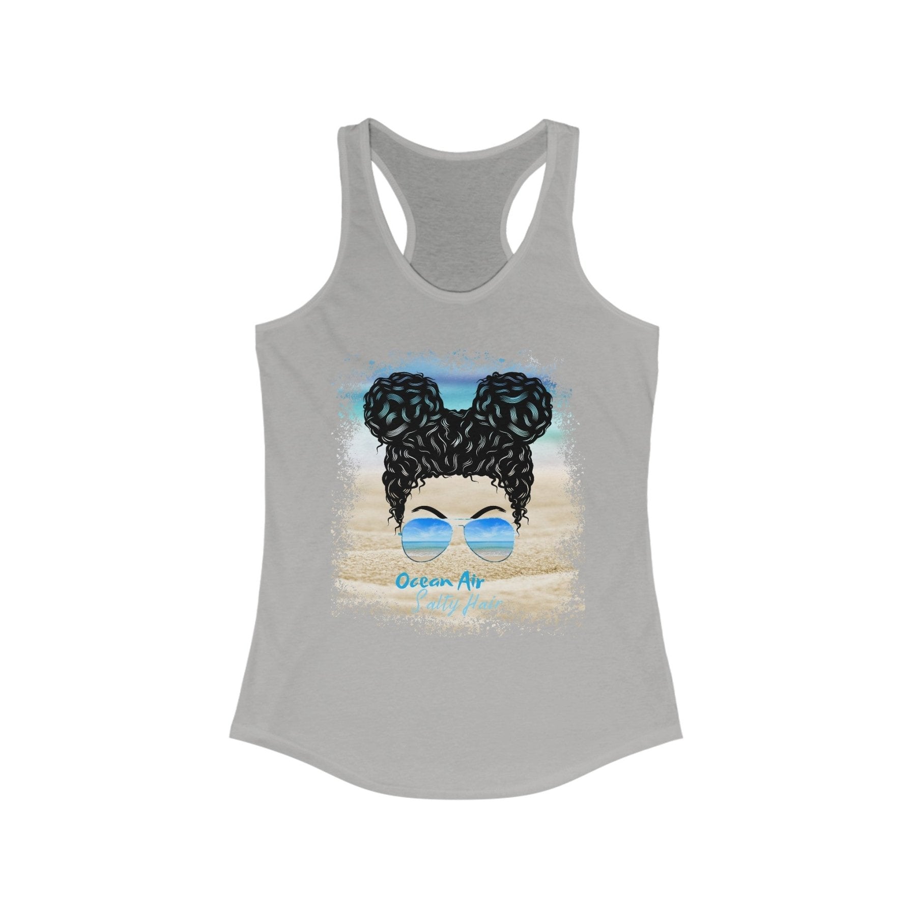 Ocean Air Salty Hair, Black Hair Messy Bun, Women's Ideal Racerback Tank - Janlyn's Crafts