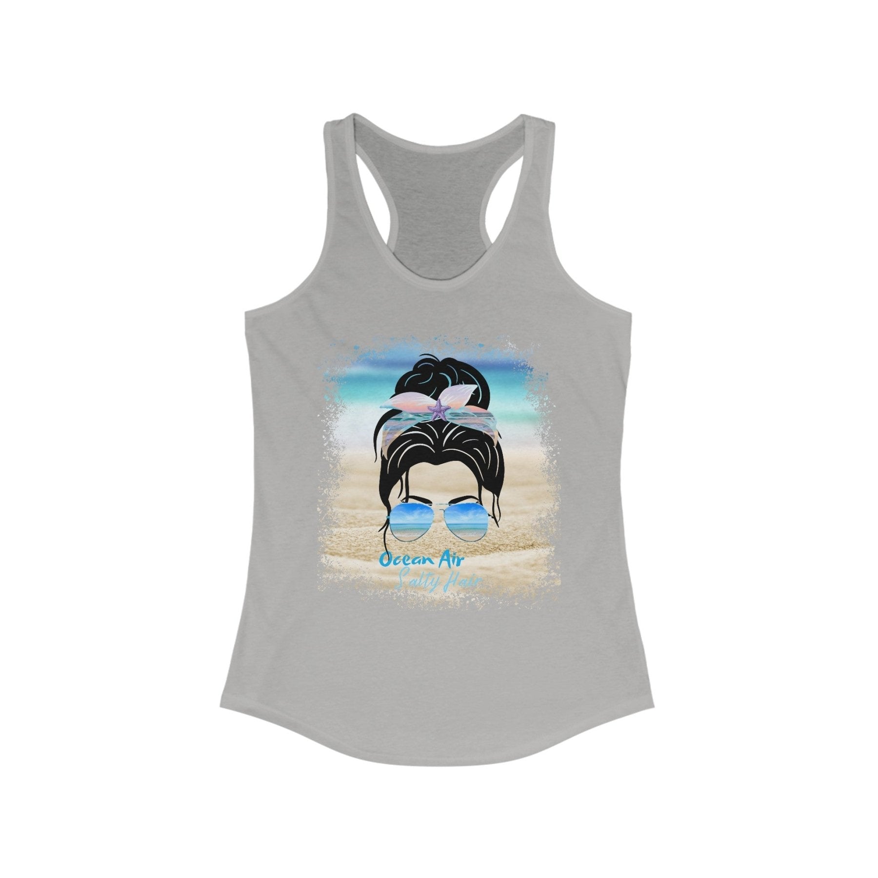 Ocean Air Salty Hair, Black Hair Messy Bun, Women's Ideal Racerback Tank - Janlyn's Crafts