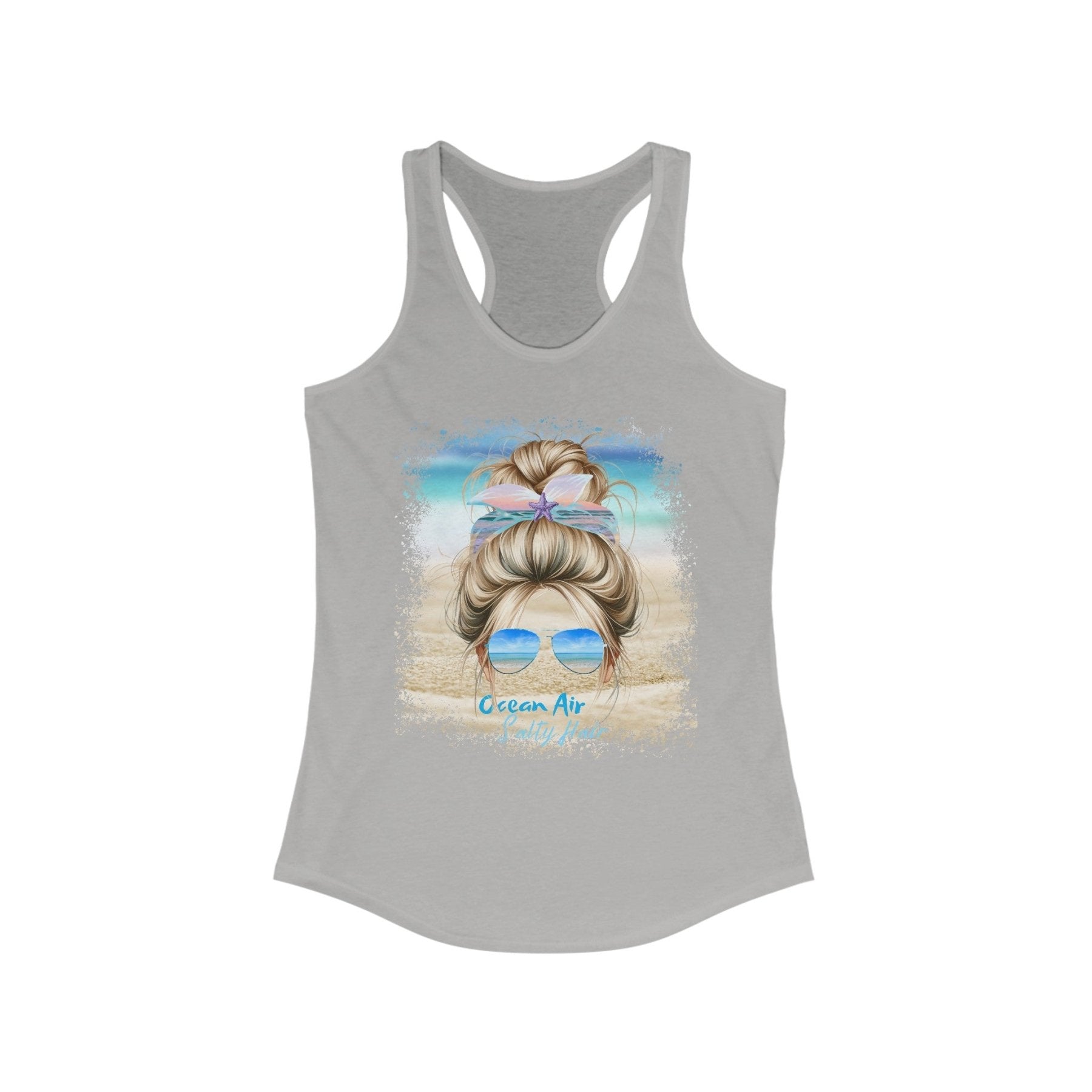 Ocean Air Salty Hair, Blond Hair Messy Bun, Women's Ideal Racerback Tank - Janlyn's Crafts