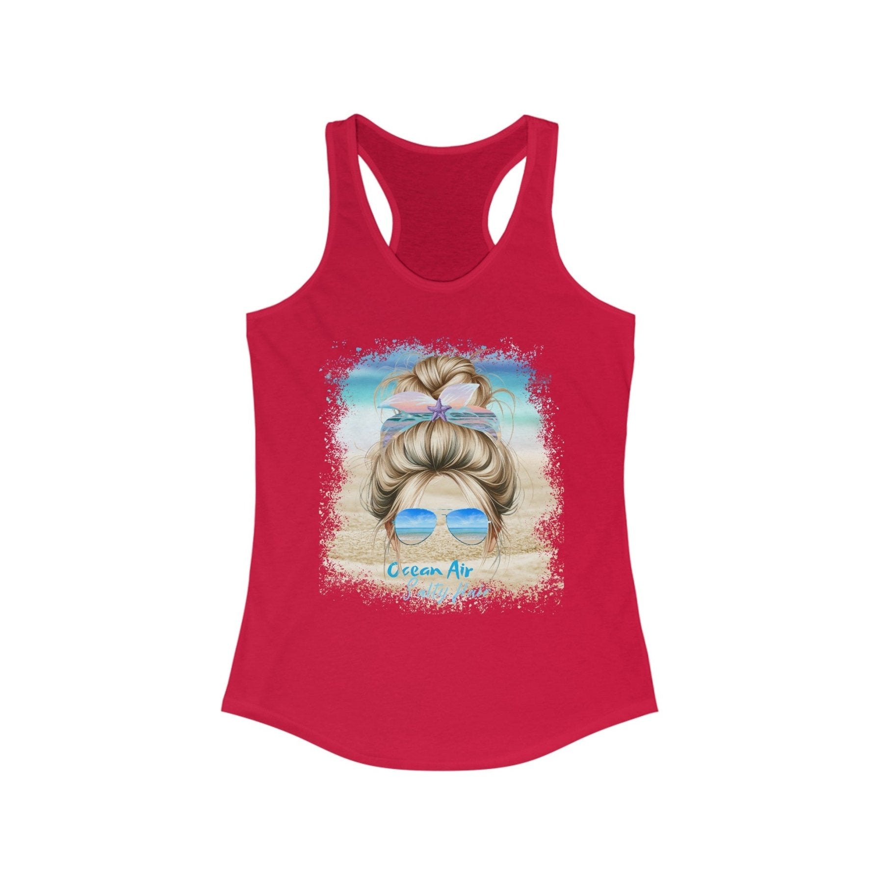 Ocean Air Salty Hair, Blond Hair Messy Bun, Women's Ideal Racerback Tank - Janlyn's Crafts