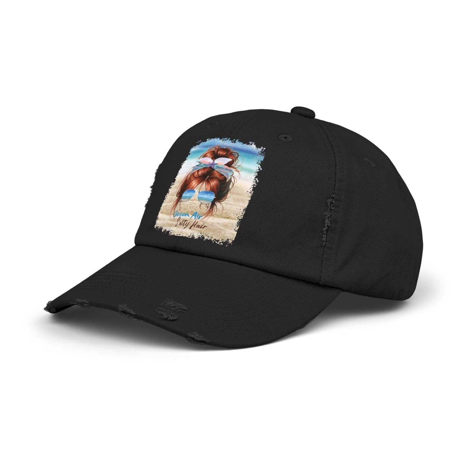 Ocean Air Salty Hair, Red Hair Messy Bun, Unisex Distressed Cap - Janlyn's Crafts