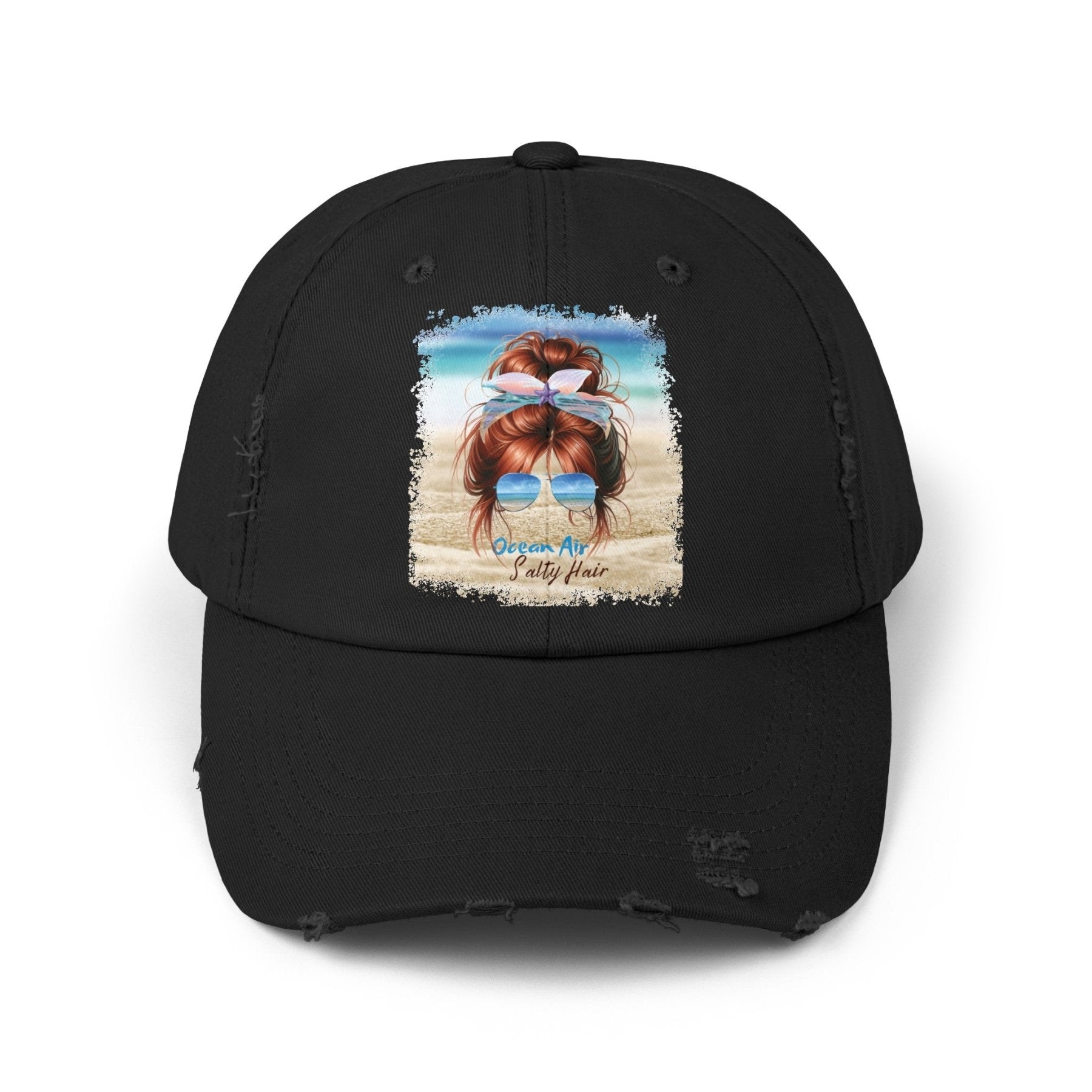 Ocean Air Salty Hair, Red Hair Messy Bun, Unisex Distressed Cap - Janlyn's Crafts