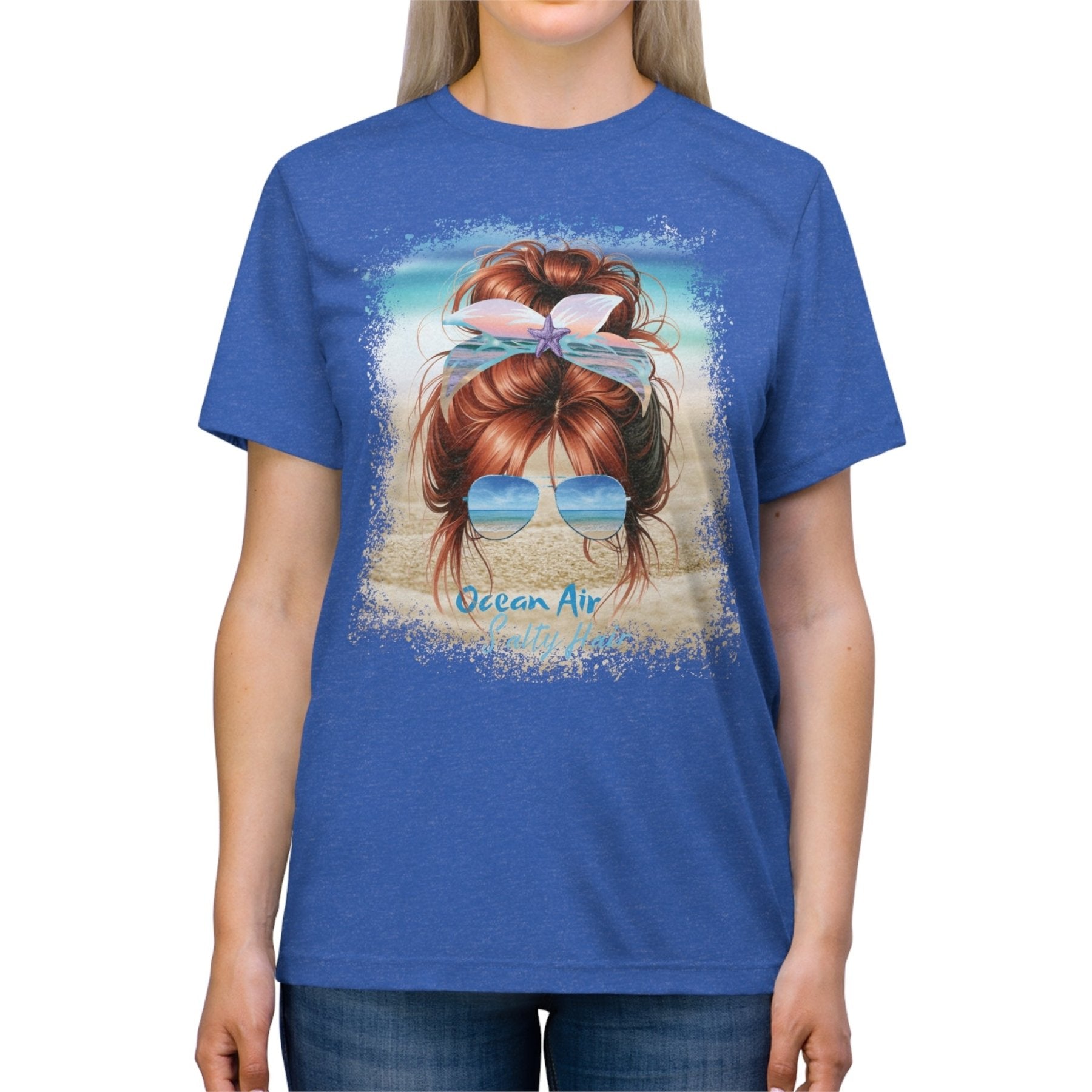 Ocean Air Salty Hair, Red Hair Messy Bun, Unisex Triblend T-Shirt - Janlyn's Crafts