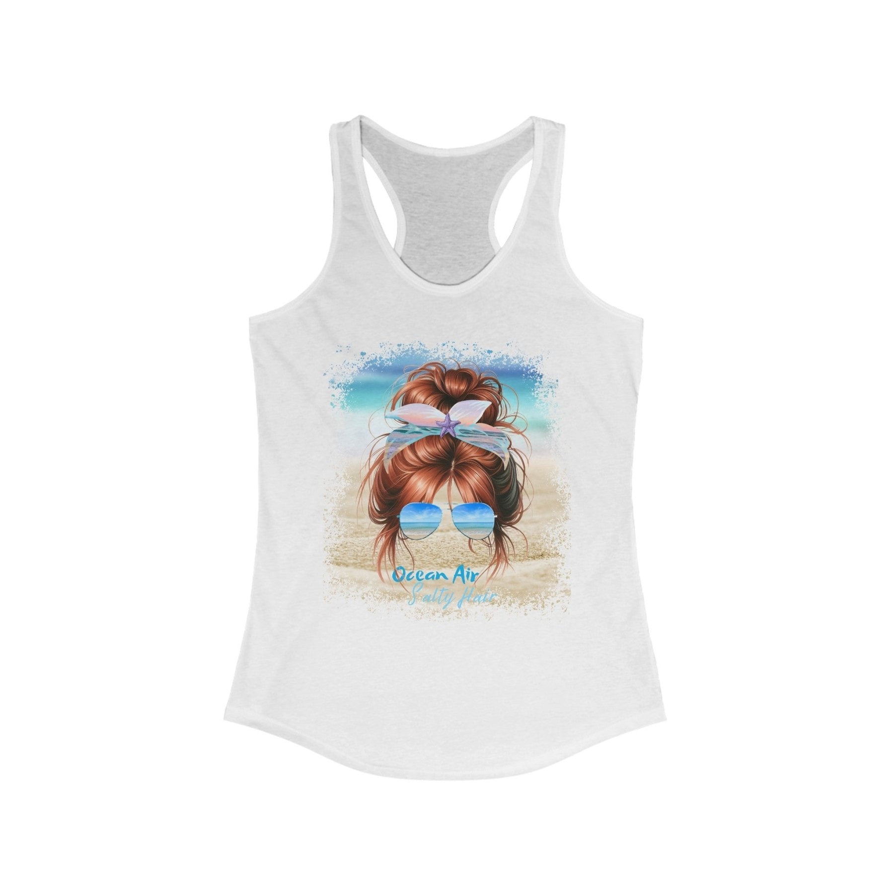 Ocean Air Salty Hair, Red Hair Messy Bun, Women's Ideal Racerback Tank - Janlyn's Crafts