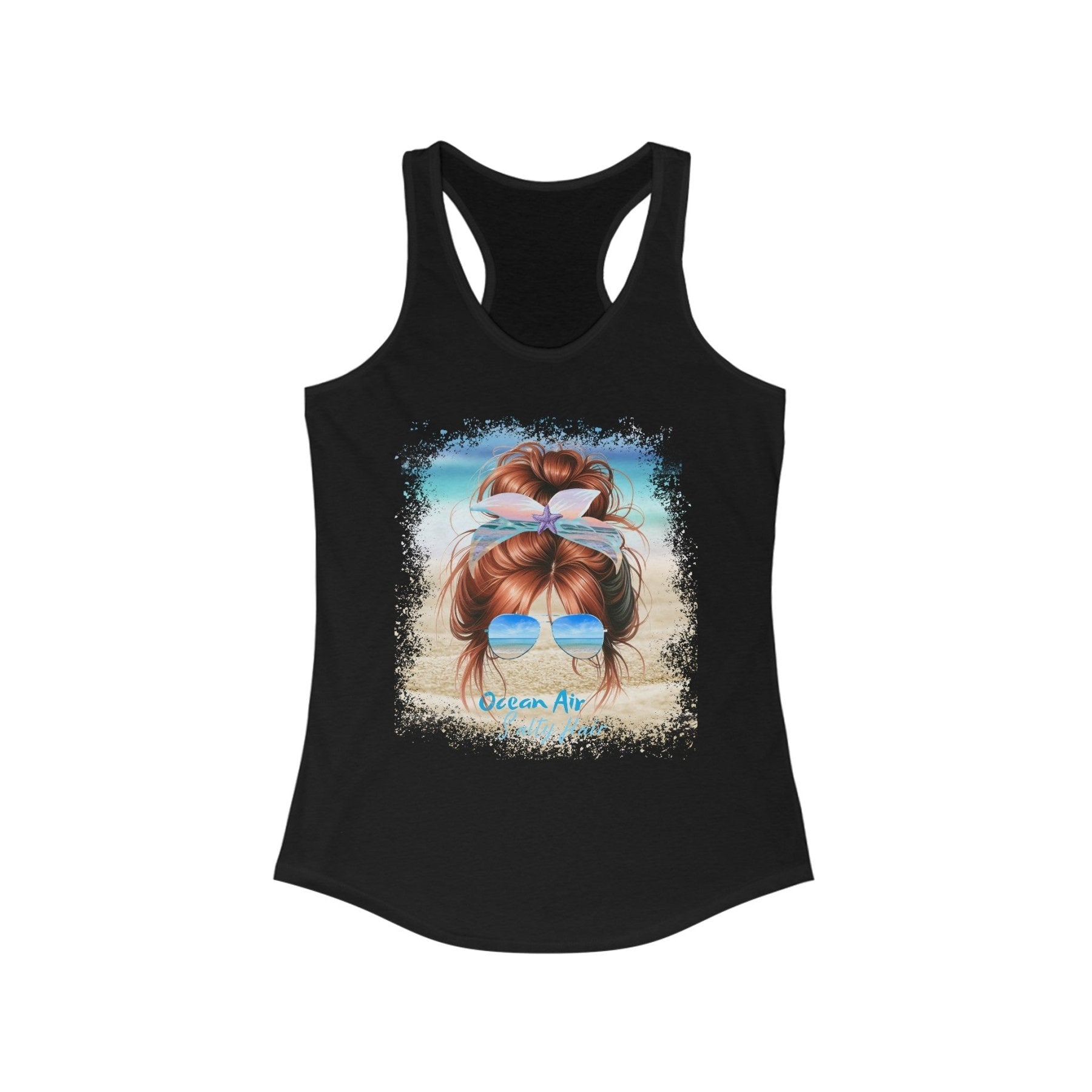 Ocean Air Salty Hair, Red Hair Messy Bun, Women's Ideal Racerback Tank - Janlyn's Crafts