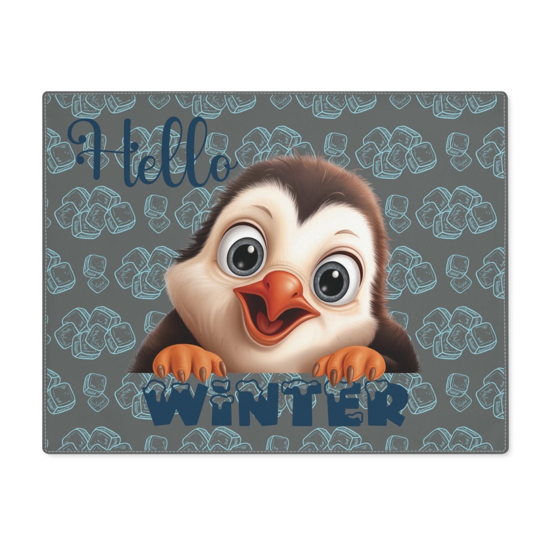 Placemat, 1pc, Winter Theme Placemat, Winter Placemat, Ice, Winter Decor, Hello Winter, Penguin, Dark Gray - Janlyn's Crafts