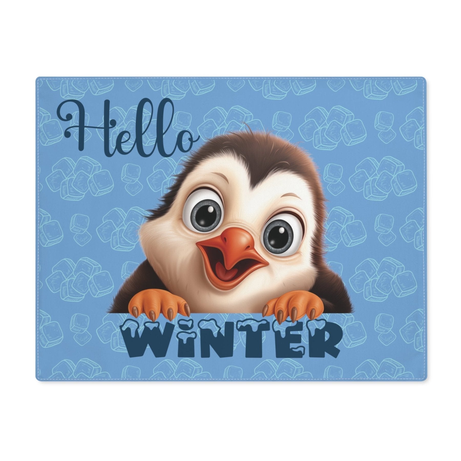 Placemat, 1pc, Winter Theme Placemat, Winter Placemat, Ice, Winter Decor, Hello Winter, Penguin, Light Blue - Janlyn's Crafts