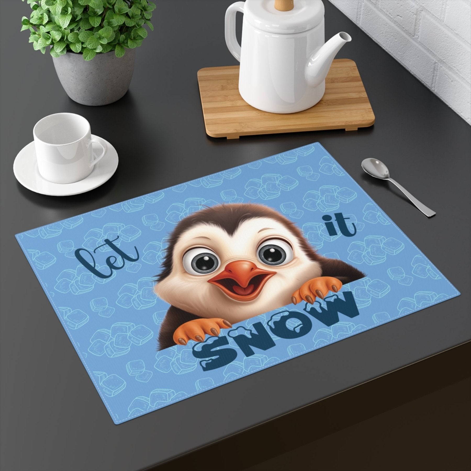 Placemat, 1pc, Winter Theme Placemat, Winter Placemat, Ice, Winter Decor, Let it Snow, Penguin, Light Blue - Janlyn's Crafts