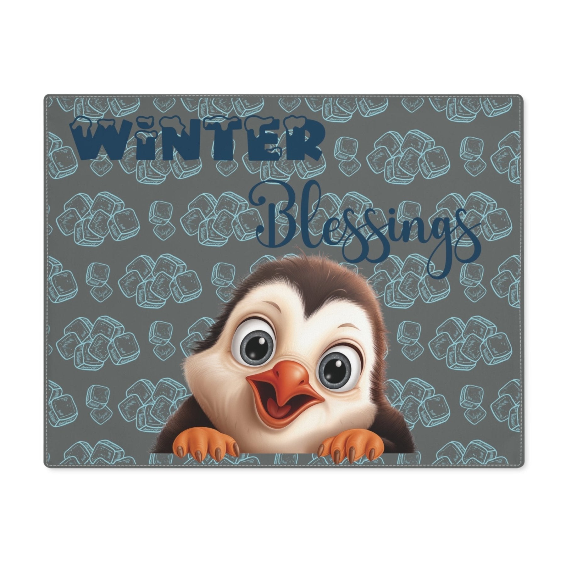 Dark Gray Placemat 1pc Winter Theme with text Winter Blessings Penguin | Janlyn's Crafts