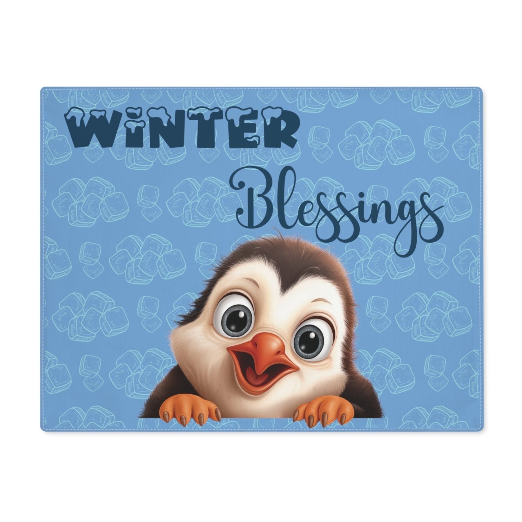 Light Blue Placemat 1pc Winter Theme with text Winter Blessings Penguin | Janlyn's Crafts