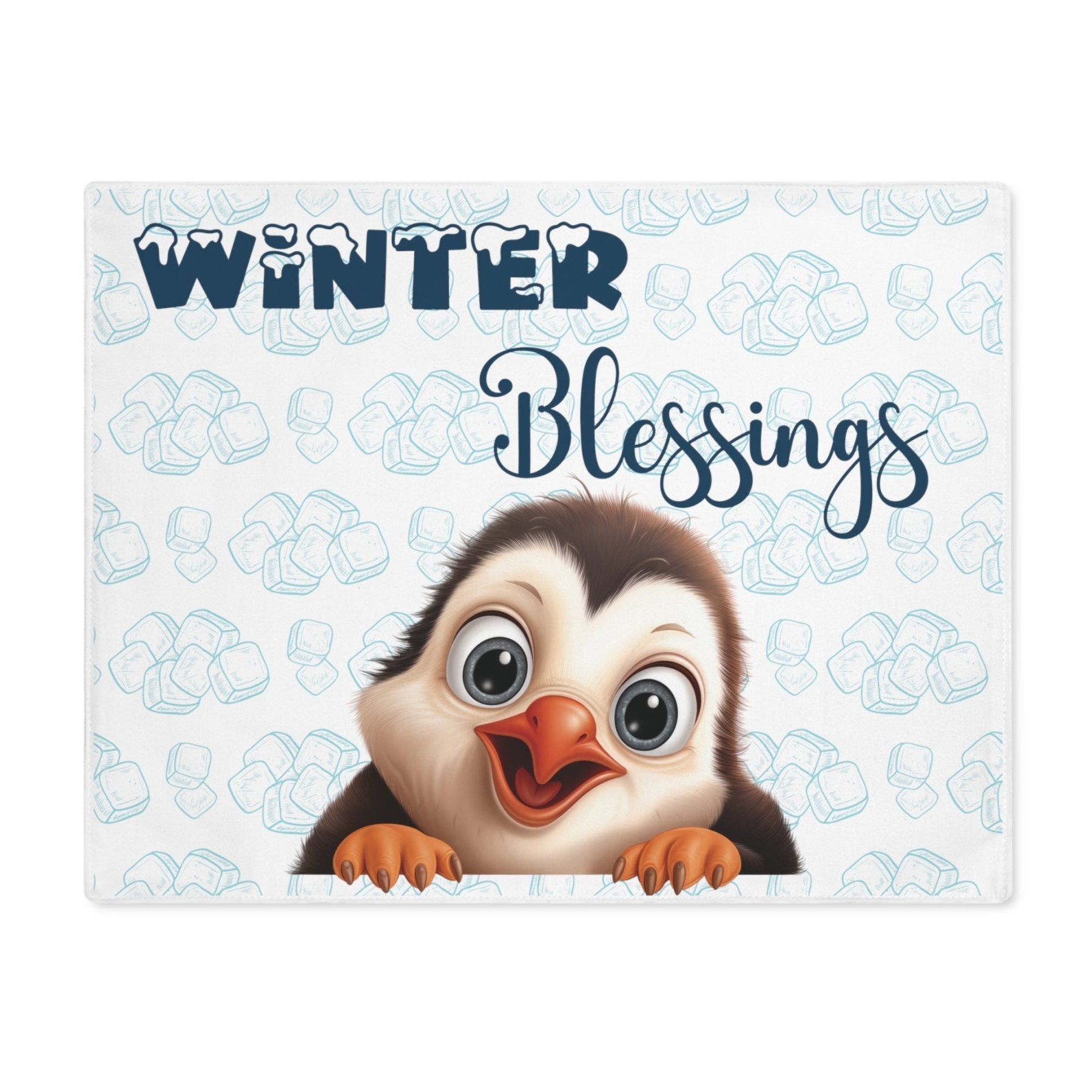 White Placemat 1pc with text Winter Blessings and Penguin - Janlyn's Crafts