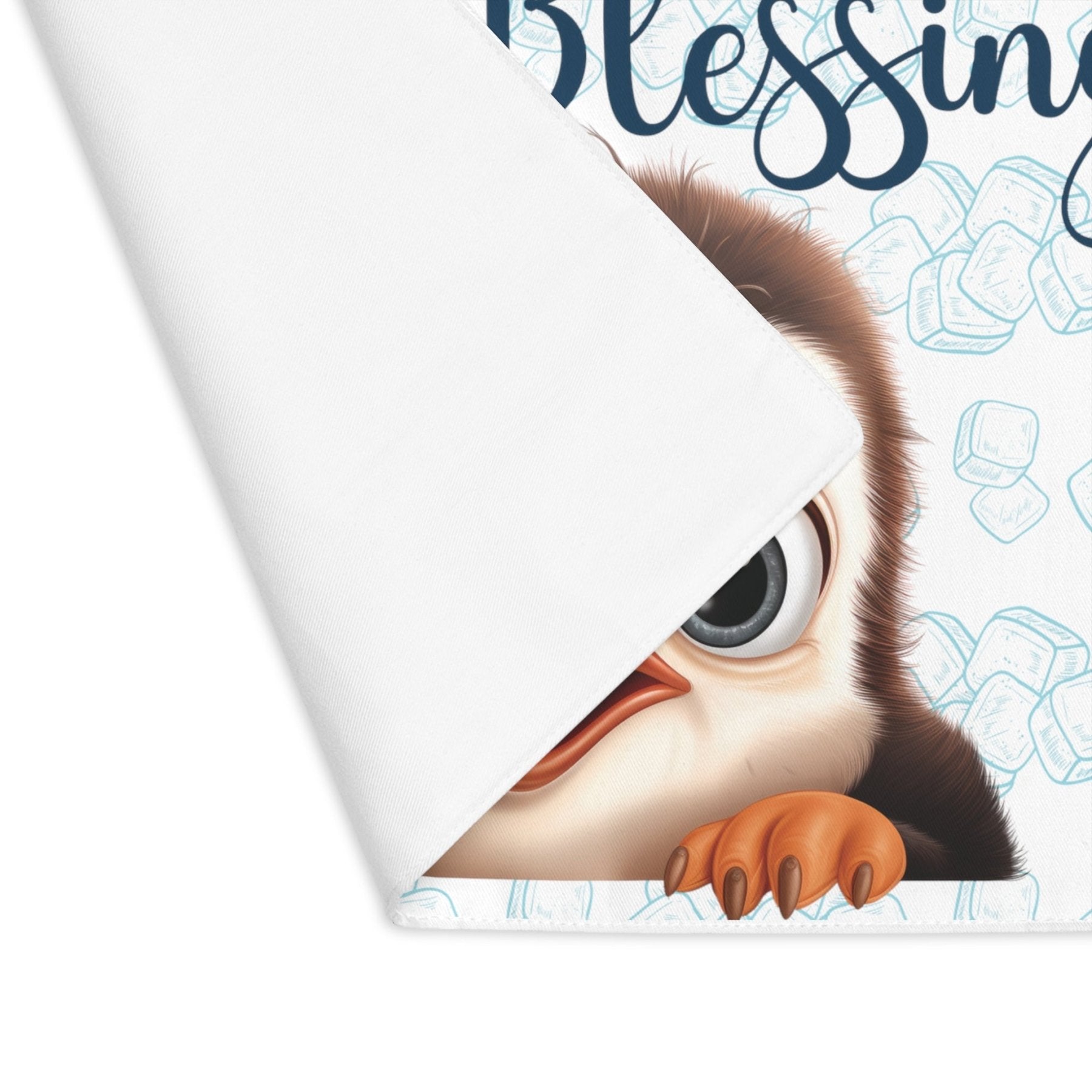 White Placemat 1pc with text Winter Blessings and Penguin Closeup - Janlyn's Crafts