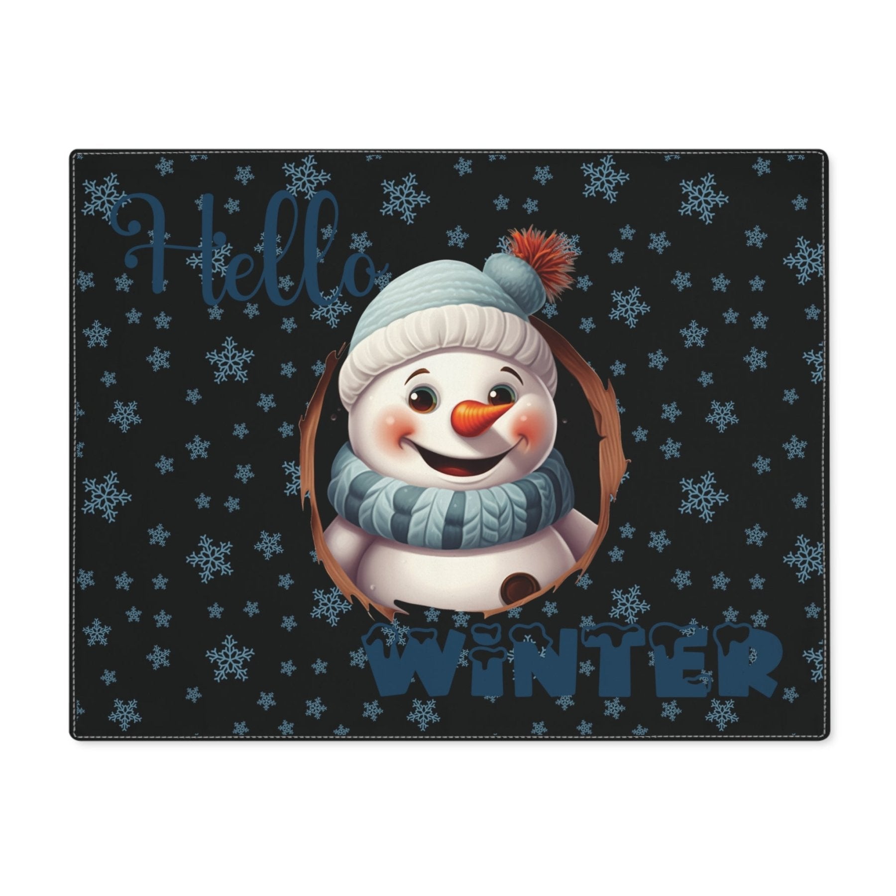 Black Placemat 1pc Snowman Snowflakes with text Hello Winter | Janlyn's Crafts