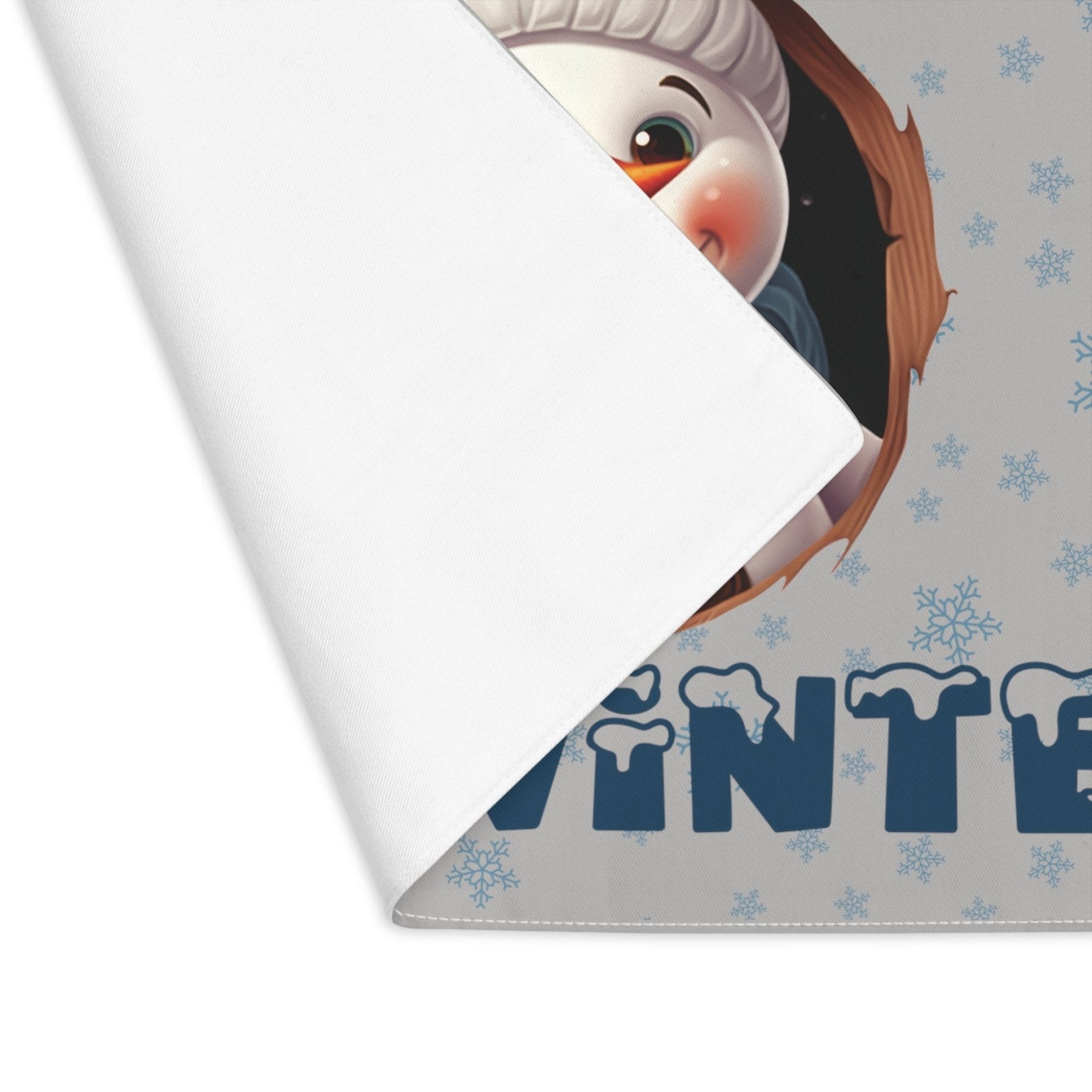 Light Gray Placemat 1pc Snowflakes Snowman with text Hello Winter Closeup | Janlyn's Crafts