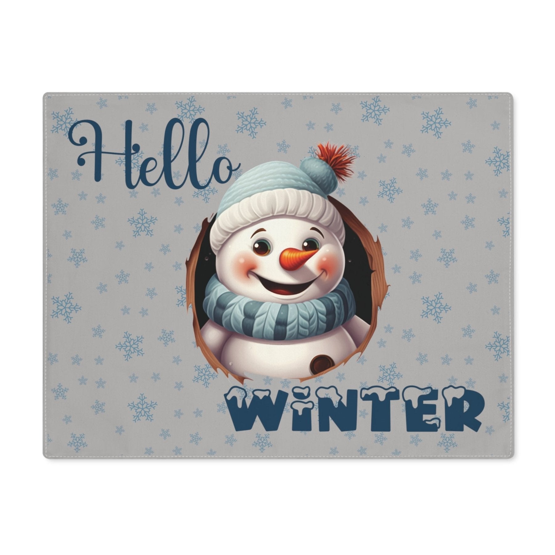 Light Gray Placemat 1pc Snowflakes Snowman with text Hello Winter | Janlyn's Crafts