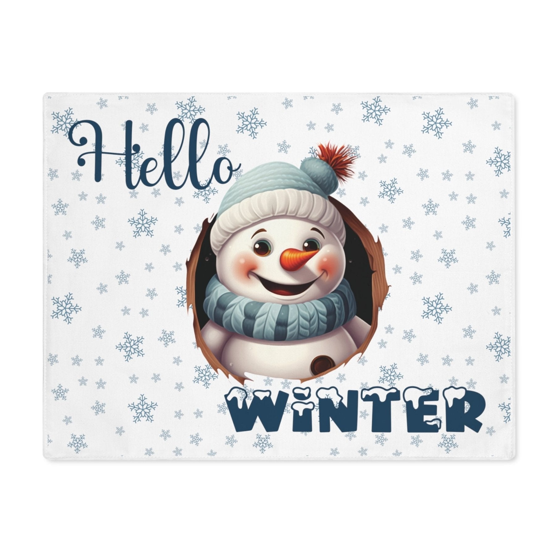 White Placemat 1pc Snowflakes Snowman with text Hello Winter | Janlyn's Crafts