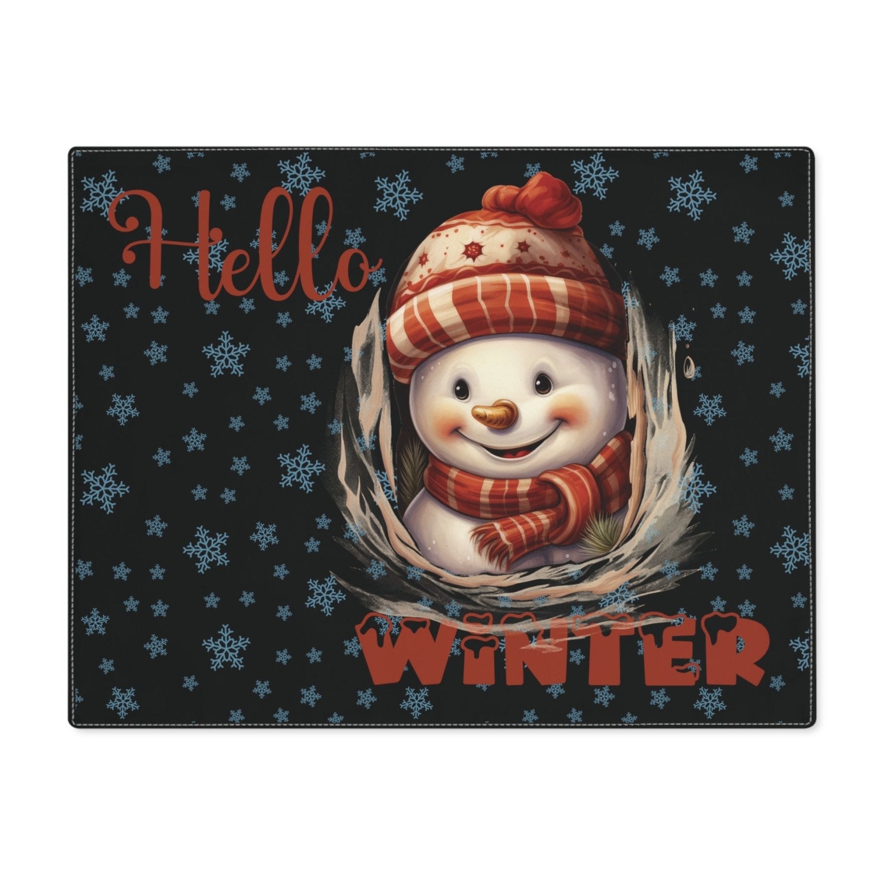 Black Placemat 1pc Snowflakes Snowman with text Hello Winter | Janlyn's Crafts