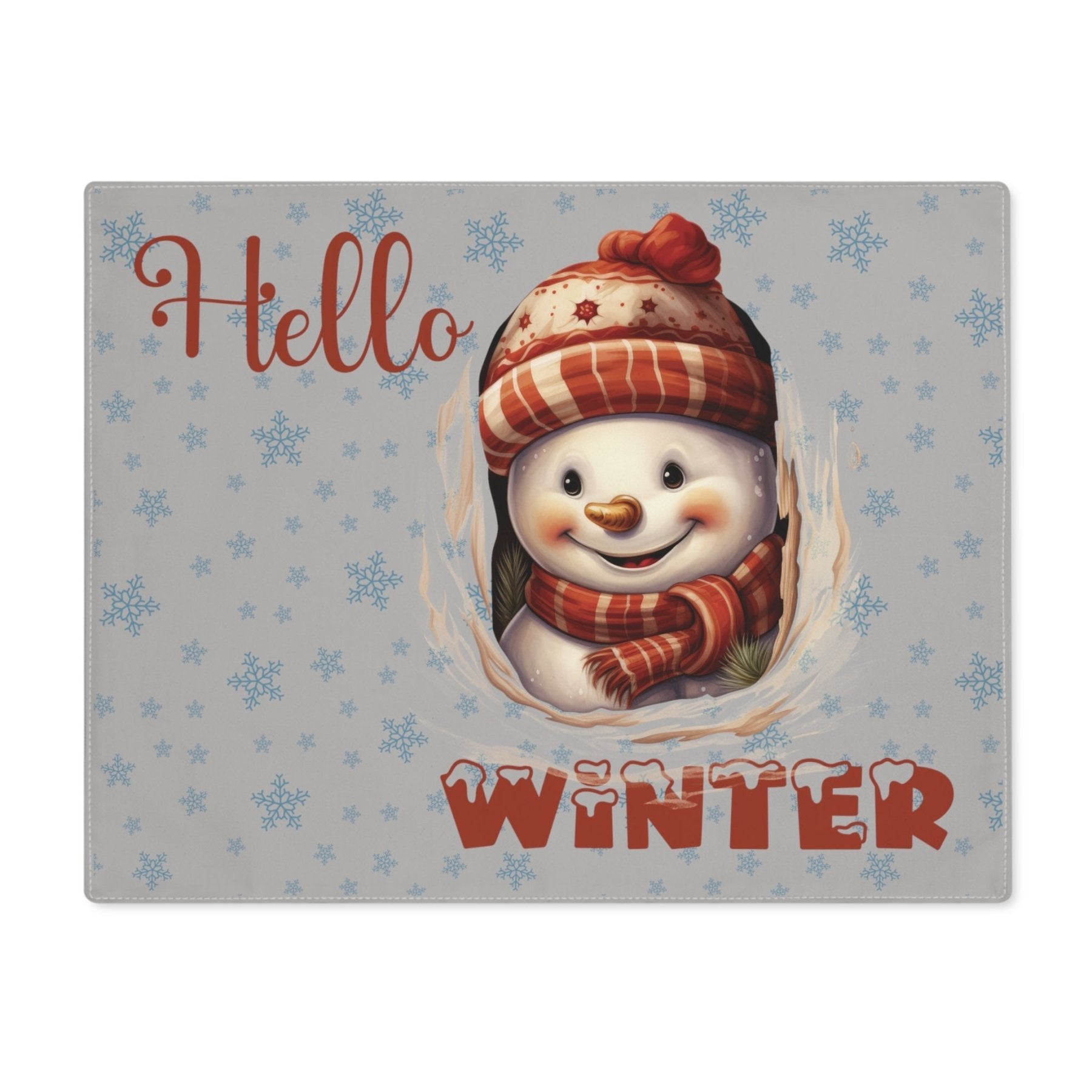 Light Gray Placemat 1pc Snowflakes Snowman with text Hello Winter | Janlyn's Crafts