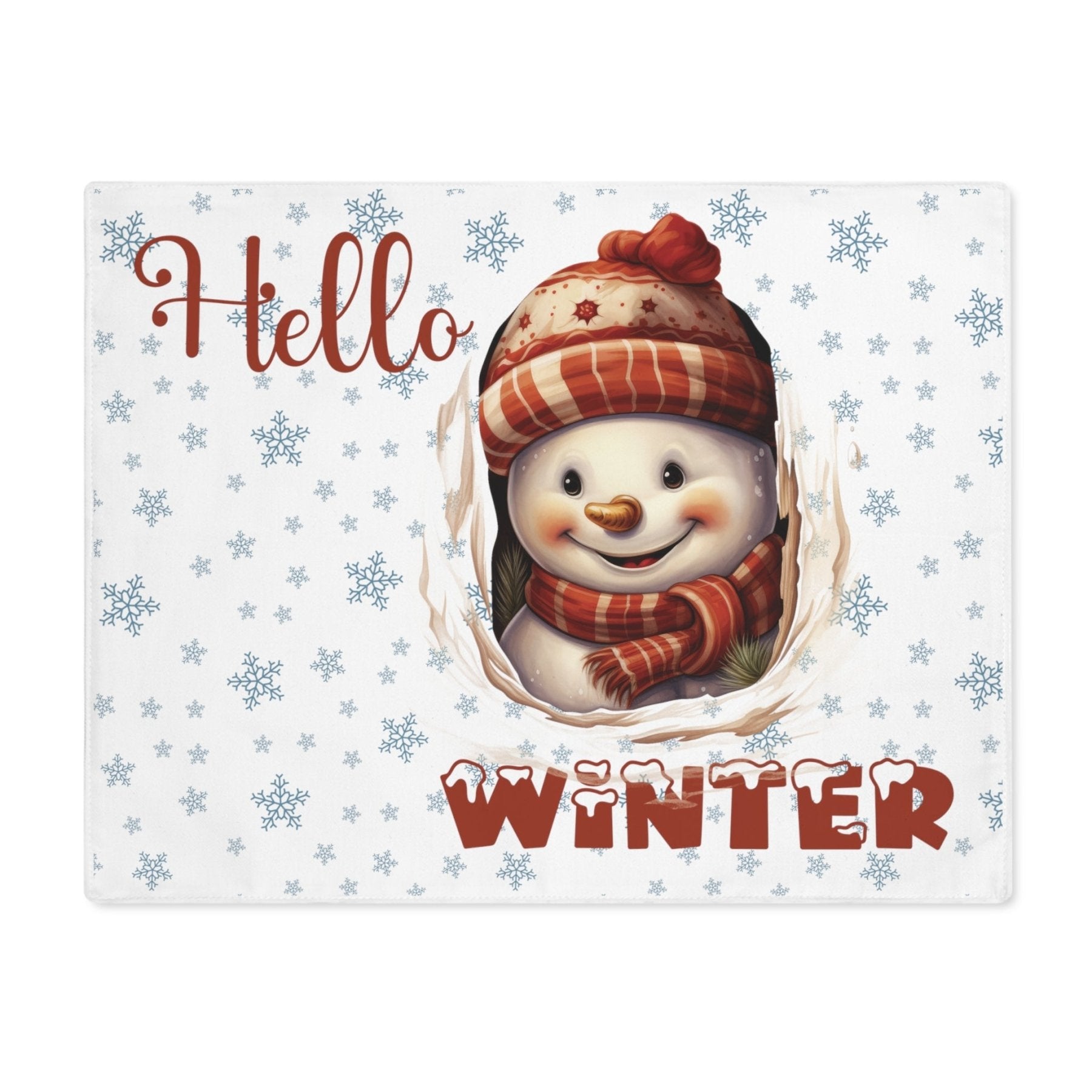 White Placemat 1pc Snowflakes Snowman with text Hello Winter | Janlyn's Crafts