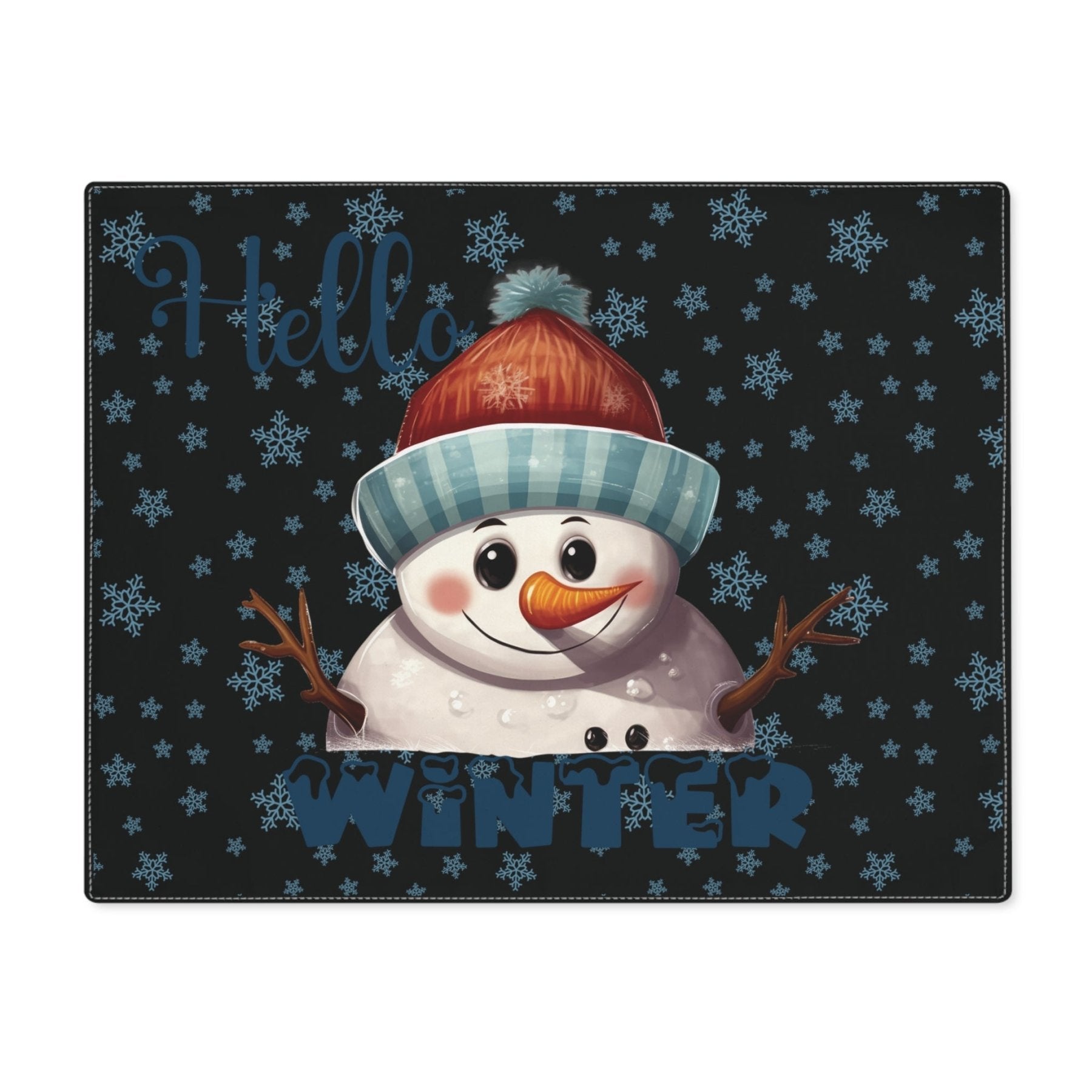 Black Placemat 1pc Snowflakes Snowman with text Hello Winter | Janlyn's Crafts