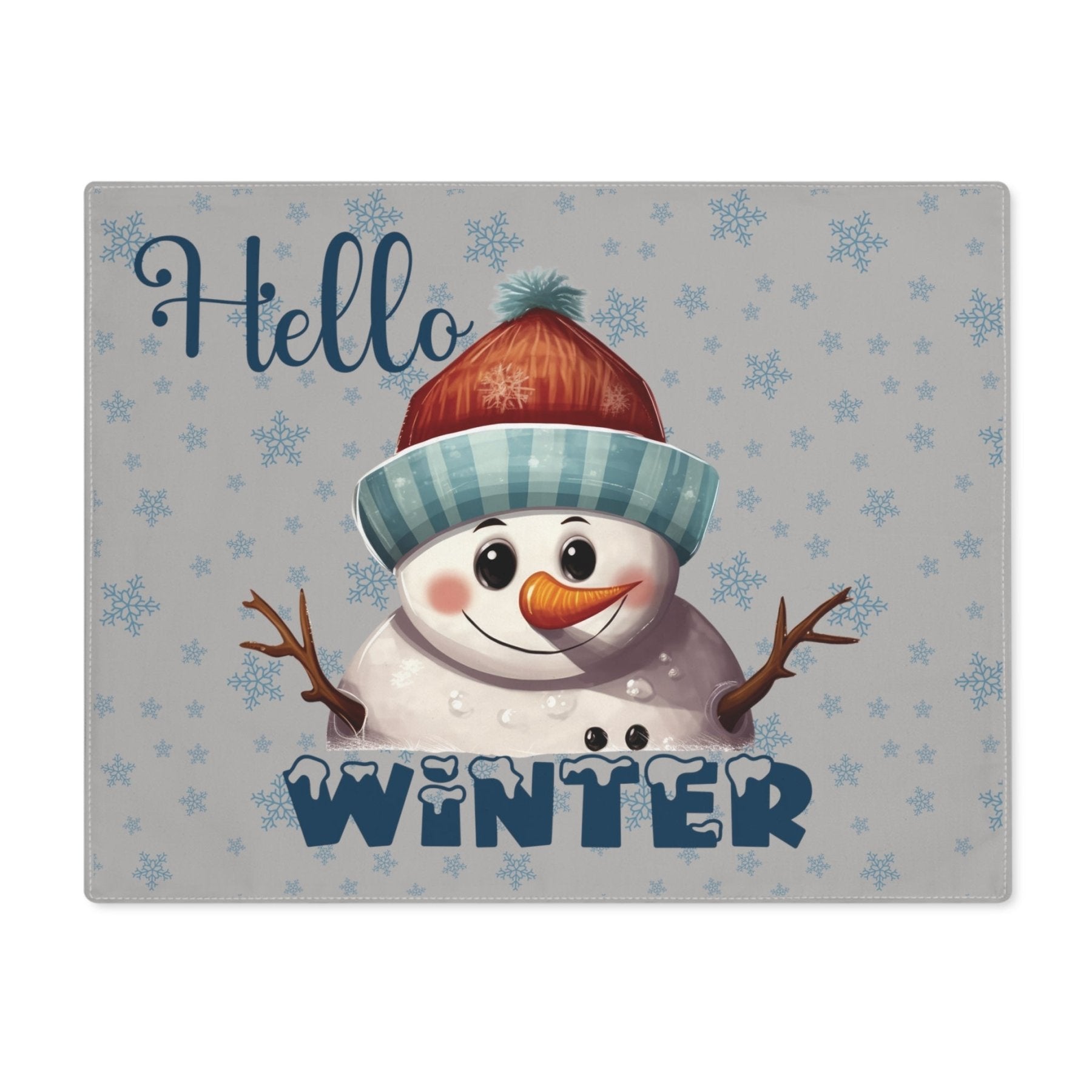 Light Gray Placemat 1pc Snowflakes Snowman with text Hello Winter | Janlyn's Crafts