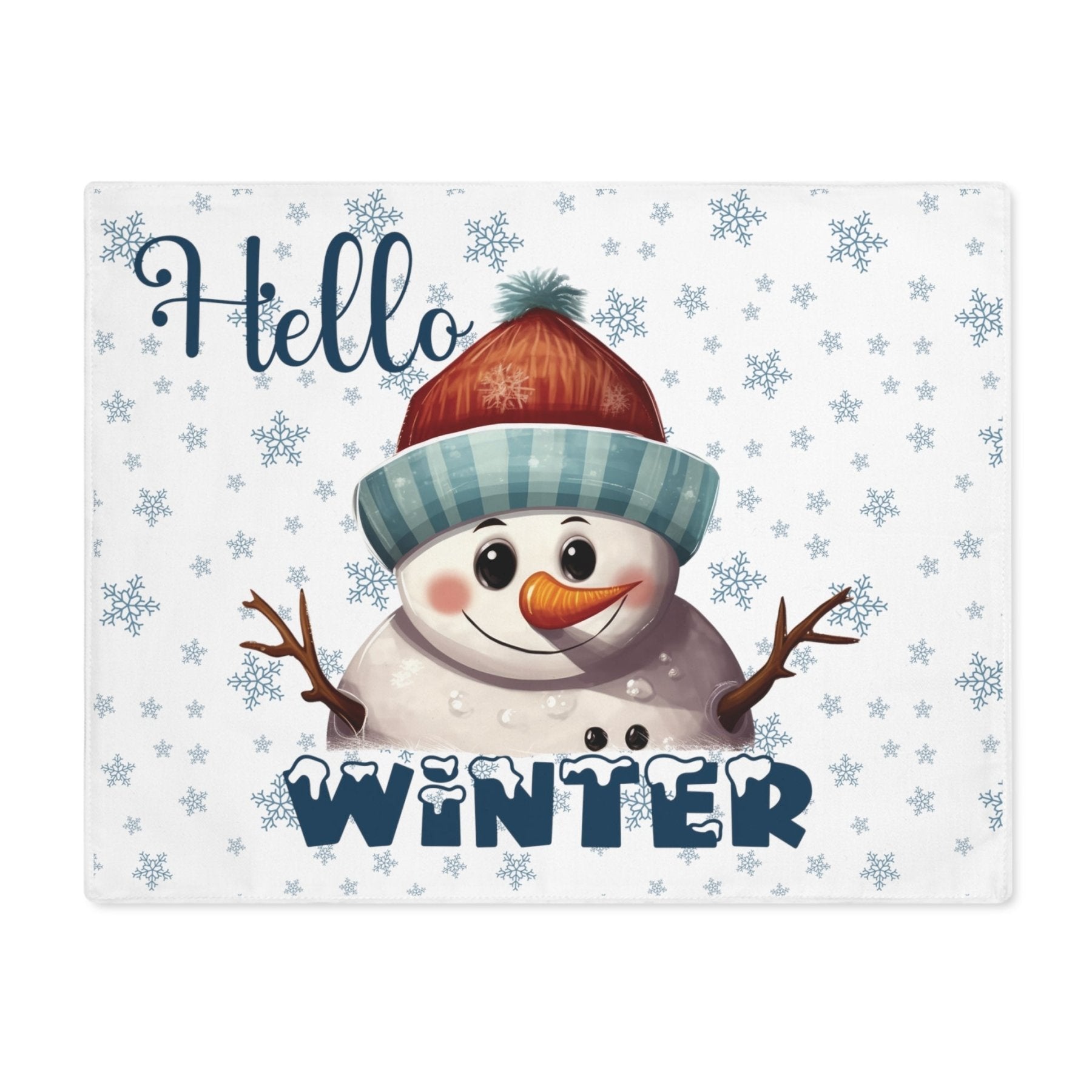 White Placemat 1pc Snowflakes Snowman with text Hello Winter | Janlyn's Crafts