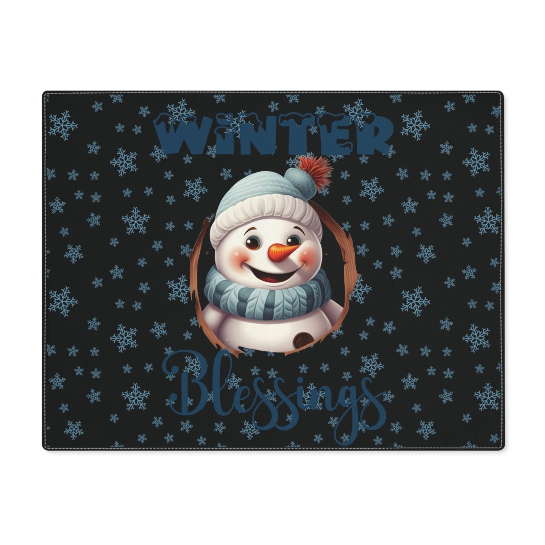 Black Placemat 1pc Snowflakes Snowman with text Winter Blessings | Janlyn's Crafts