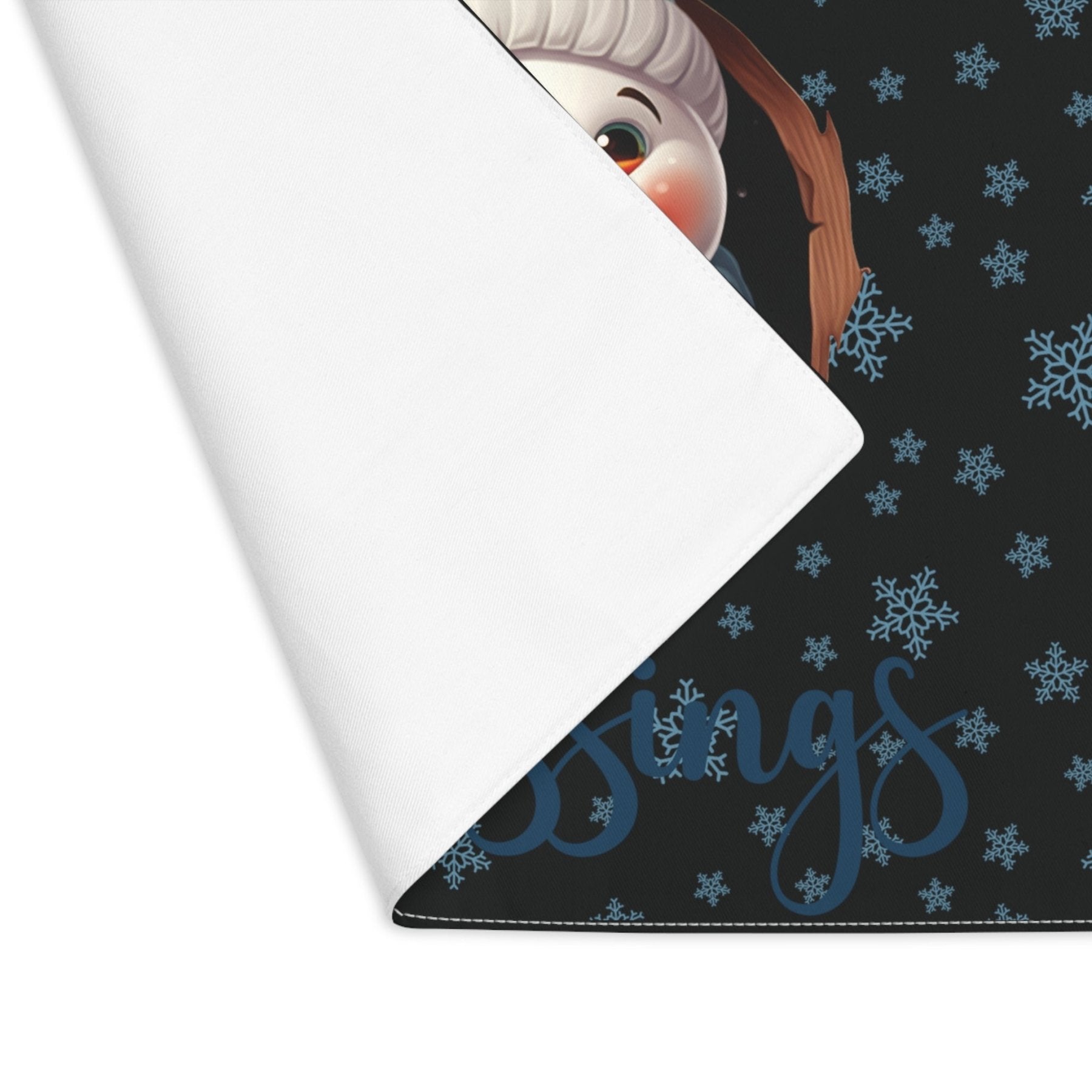 Black Placemat 1pc Snowflakes Snowman with text Winter Blessings Closeup | Janlyn's Crafts