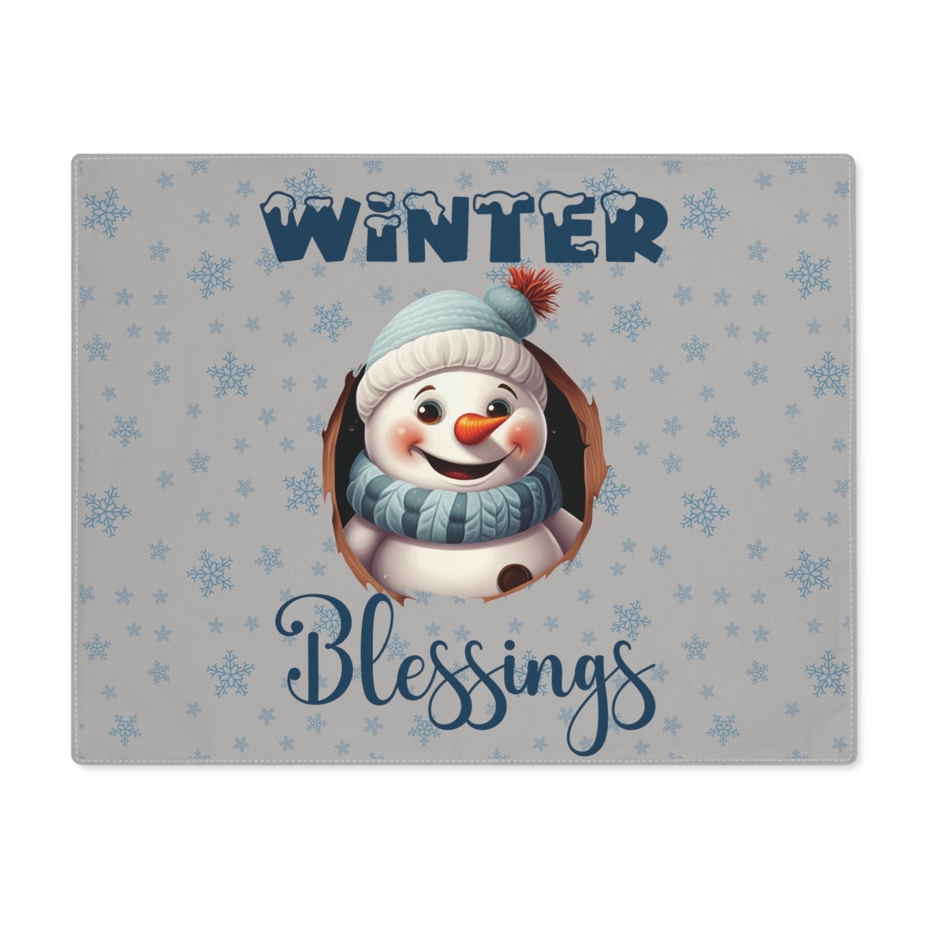 Light Gray Placemat 1pc Snowflakes Snowman with text Winter Blessings | Janlyn's Crafts