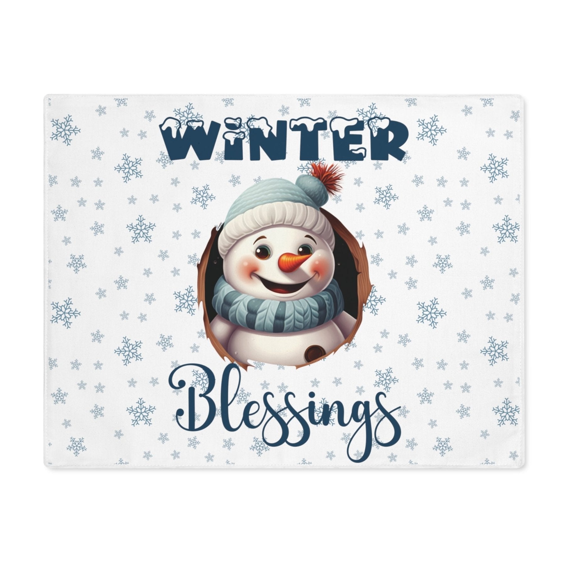 White Placemat 1pc Snowflakes Snowman with text Winter Blessings | Janlyn's Crafts