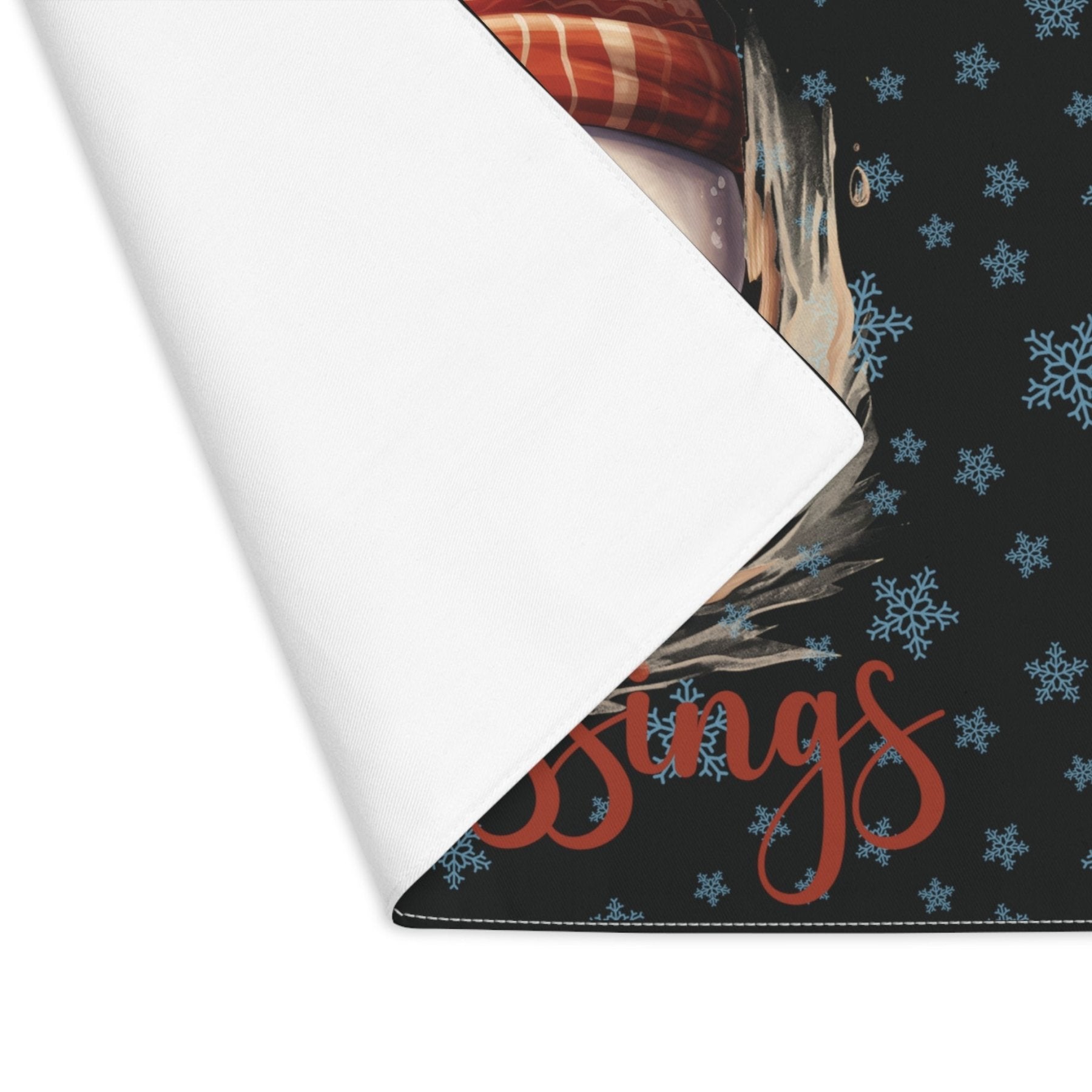 Black Placemat 1pc Snowflakes Snowman with text Winter Blessings Closeup | Janlyn's Crafts