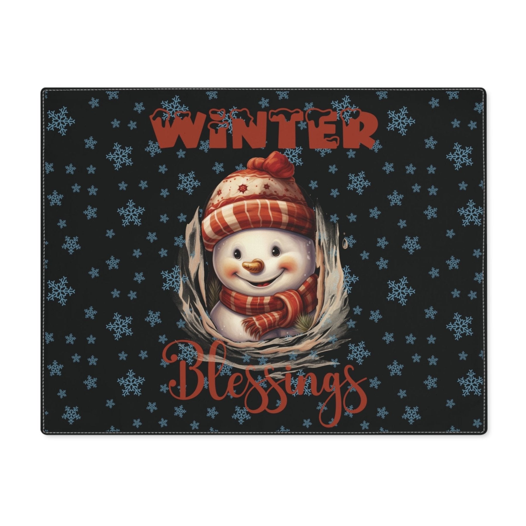 Black Placemat 1pc Snowflakes Snowman with text Winter Blessings | Janlyn's Crafts