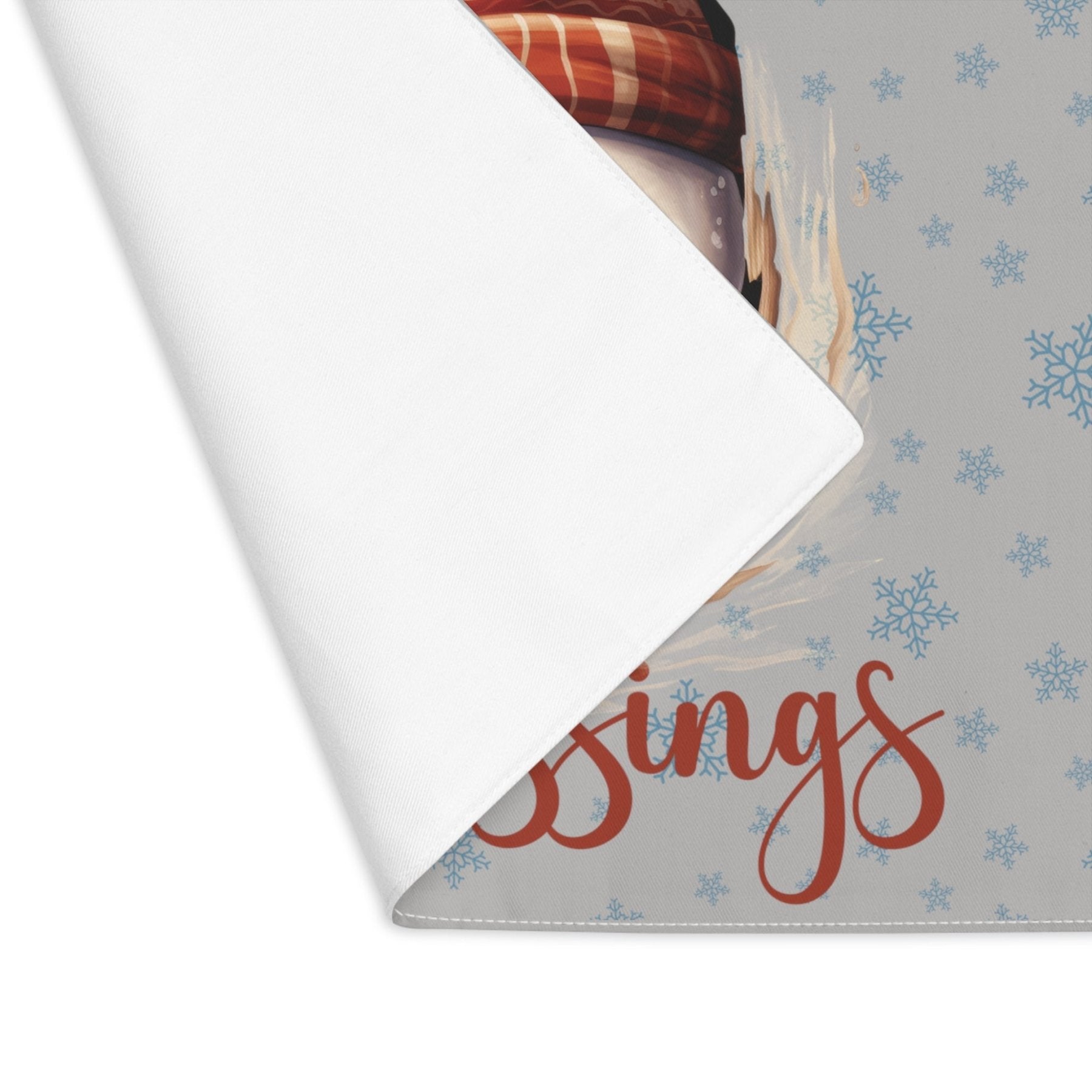 Light Gray Placemat 1pc Snowflakes Snowman with text Winter Blessings Closeup | Janlyn's Crafts