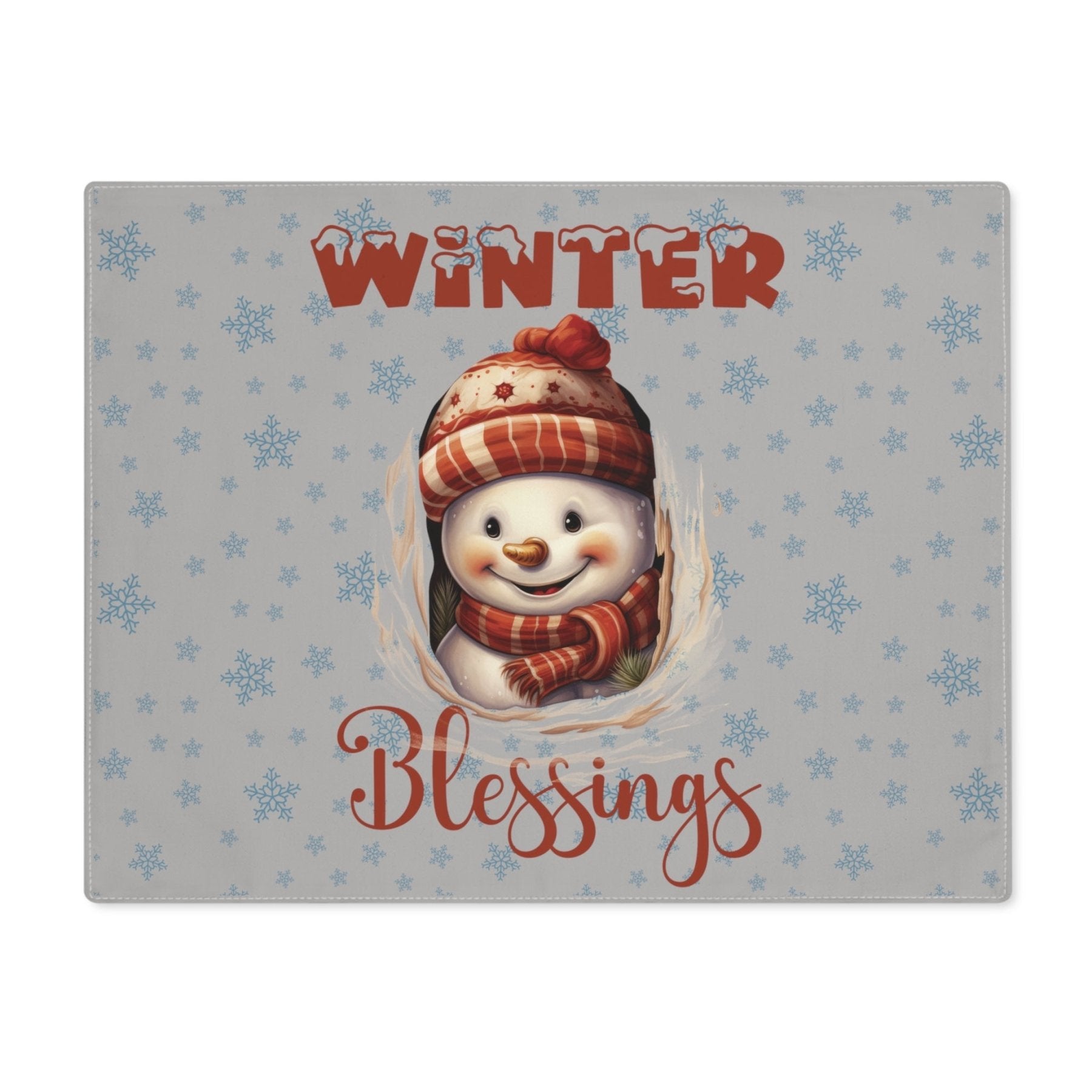 Light Gray Placemat 1pc Snowflakes Snowman with text Winter Blessings | Janlyn's Crafts