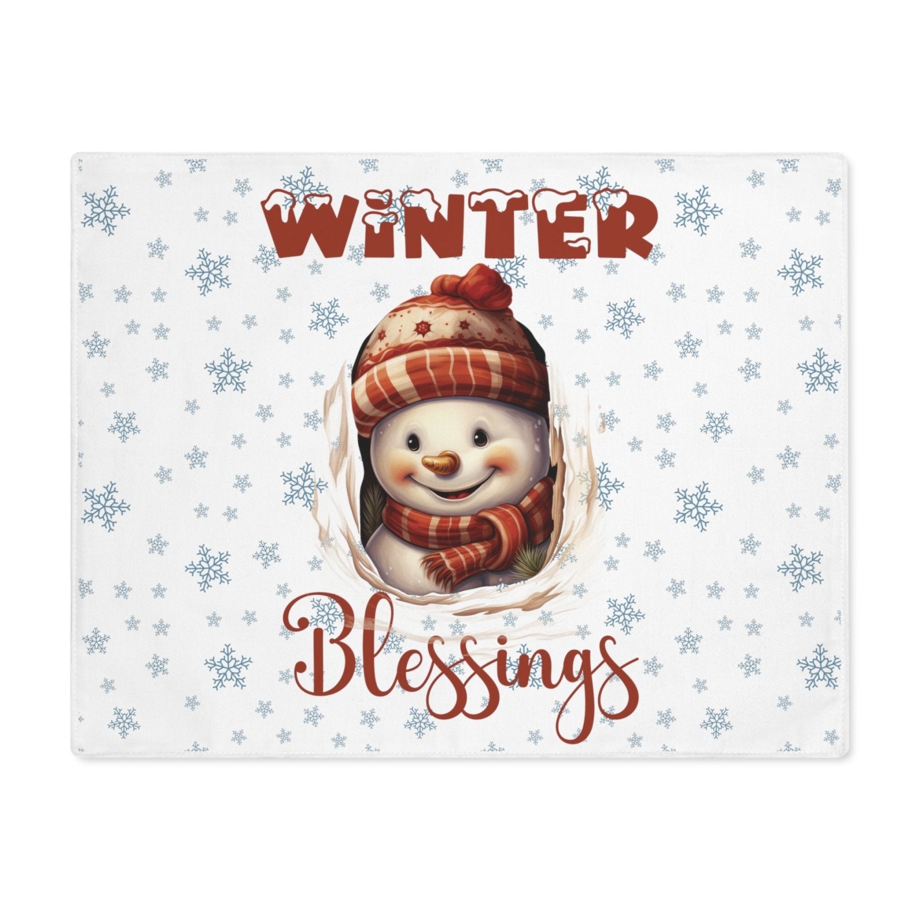 White Placemat 1pc Snowflakes Snowman with text Winter Blessings | Janlyn's Crafts