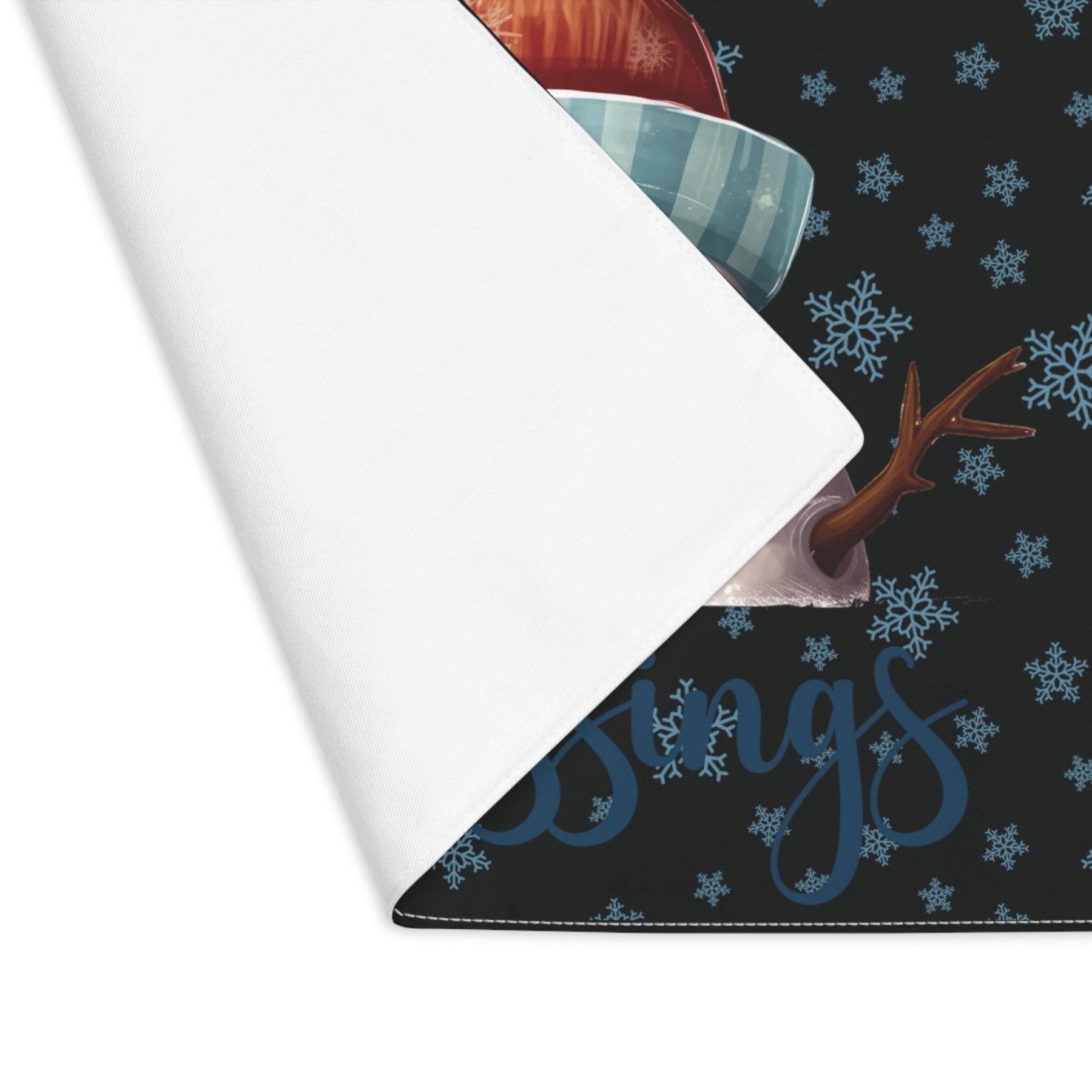 Black Placemat 1pc Snowflakes Snowman with text Winter Blessings Closeup | Janlyn's Crafts